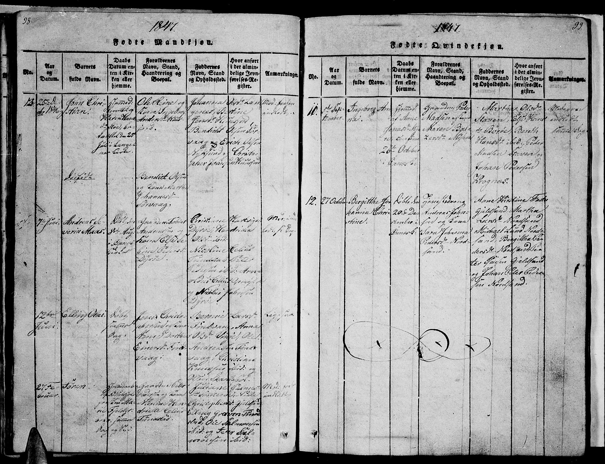 Ministerialprotokoller, klokkerbøker og fødselsregistre - Nordland, AV/SAT-A-1459/893/L1346: Parish register (copy) no. 893C01, 1820-1858, p. 98-99