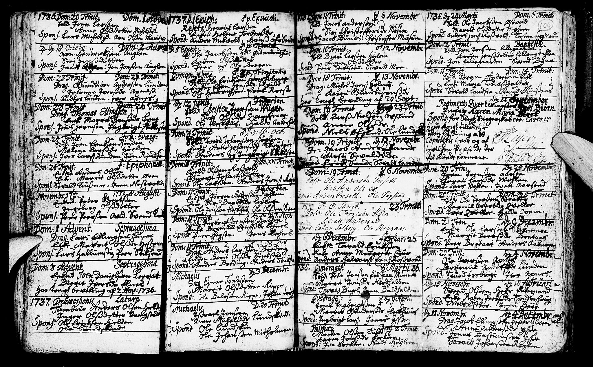 Ministerialprotokoller, klokkerbøker og fødselsregistre - Nord-Trøndelag, SAT/A-1458/723/L0230: Parish register (official) no. 723A01, 1705-1747, p. 106