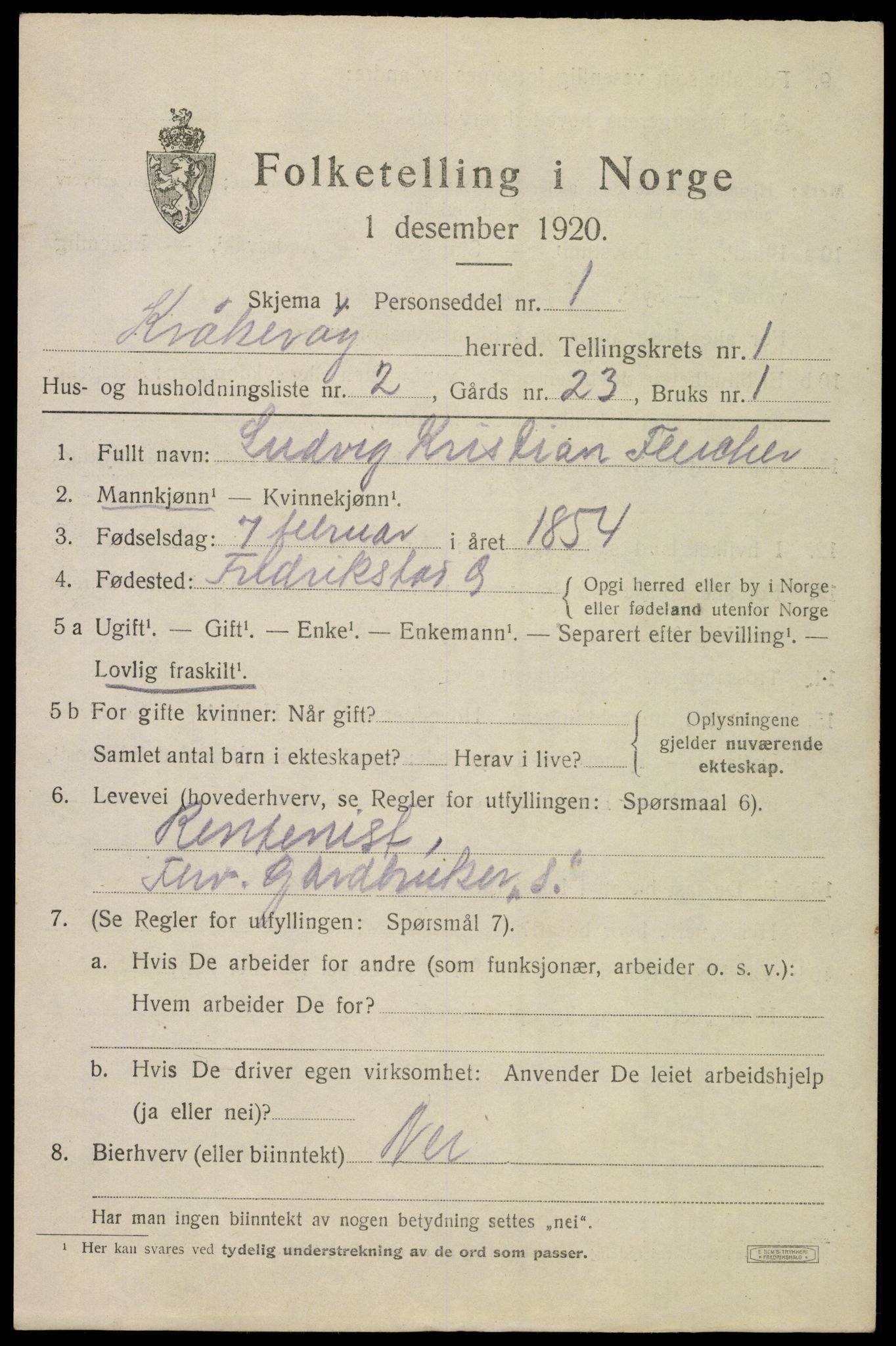 SAO, 1920 census for Kråkerøy, 1920, p. 1020