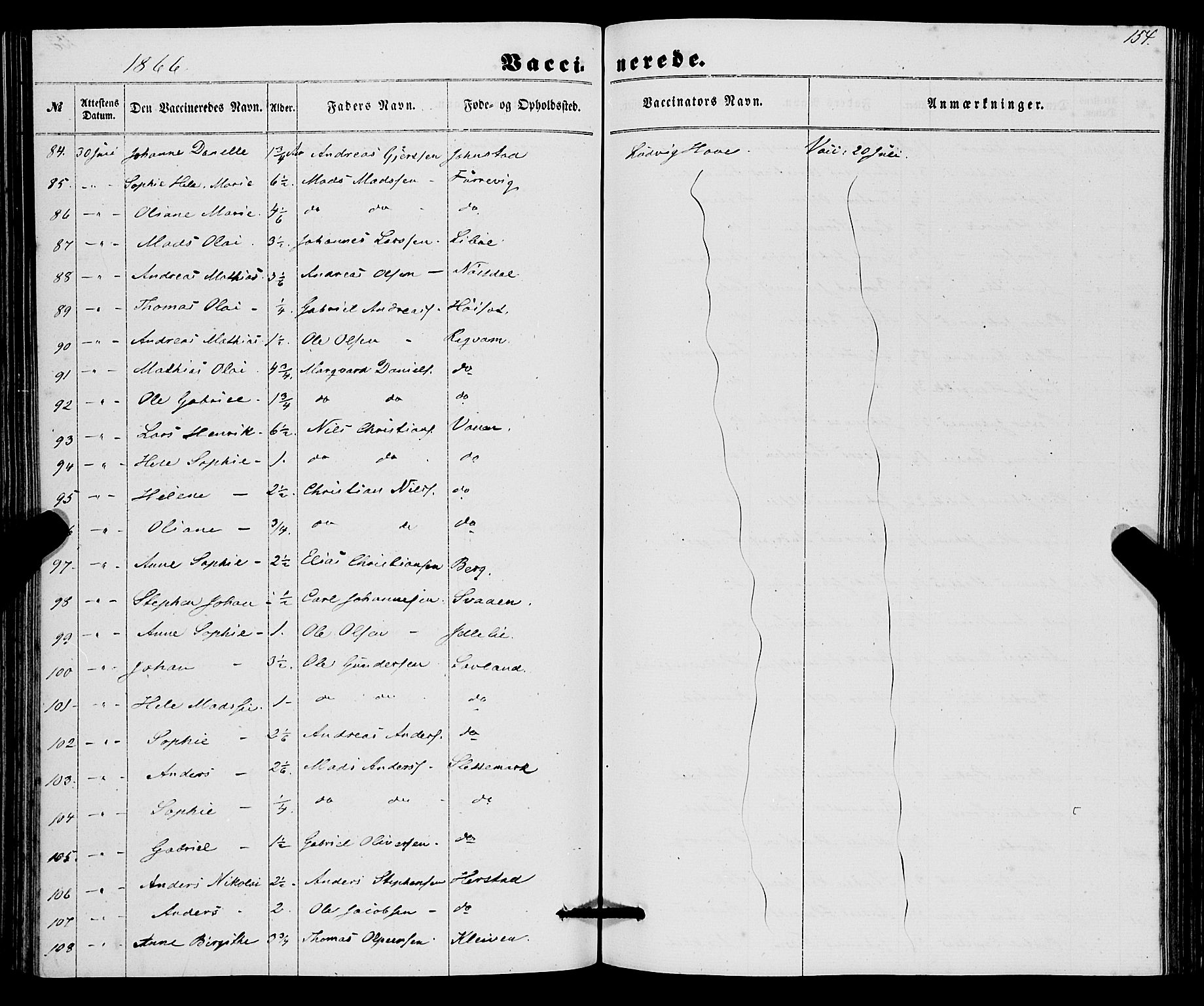 Førde sokneprestembete, SAB/A-79901/H/Haa/Haaa/L0010: Parish register (official) no. A 10, 1861-1876, p. 154
