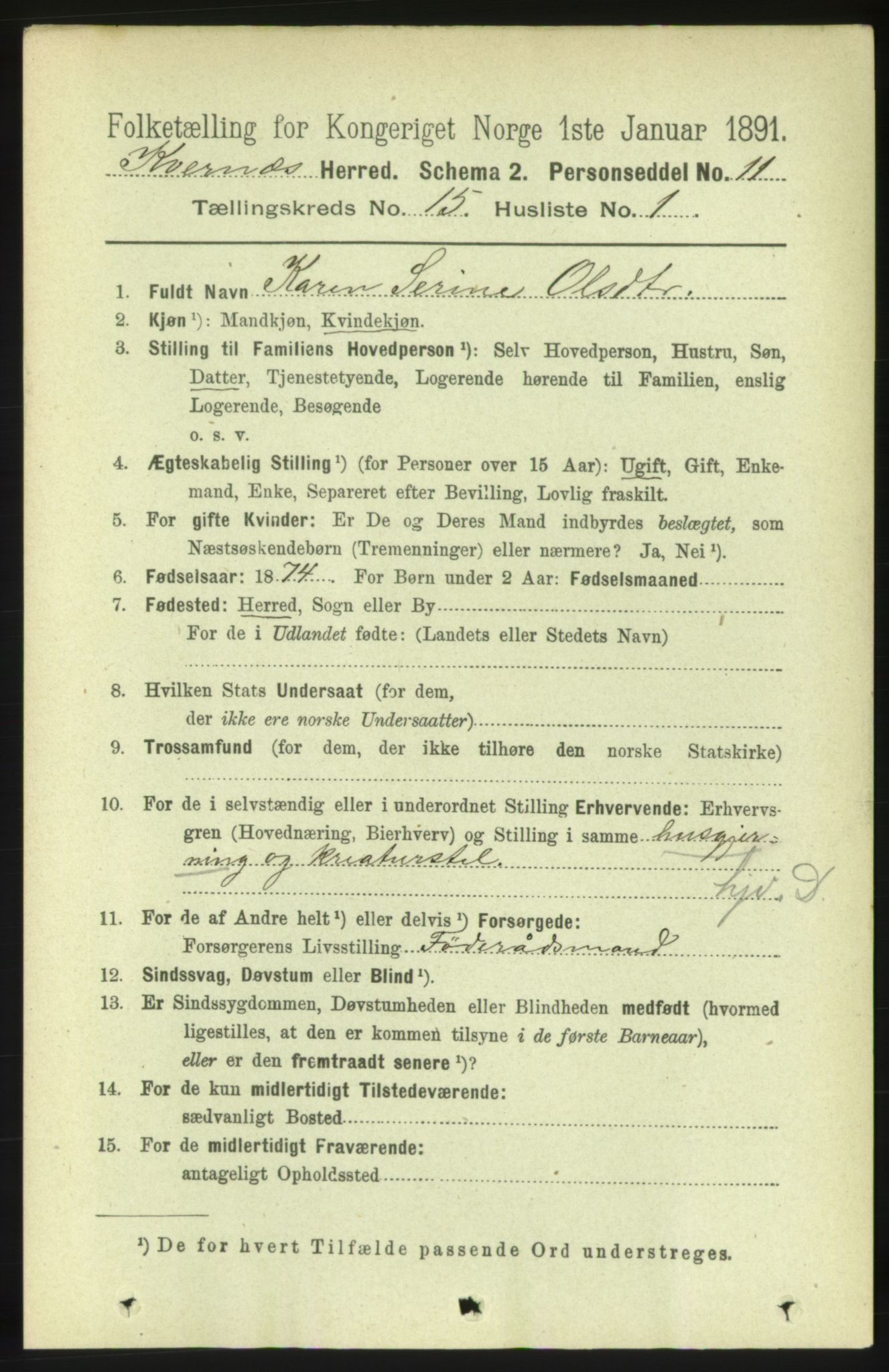 RA, 1891 census for 1553 Kvernes, 1891, p. 5961