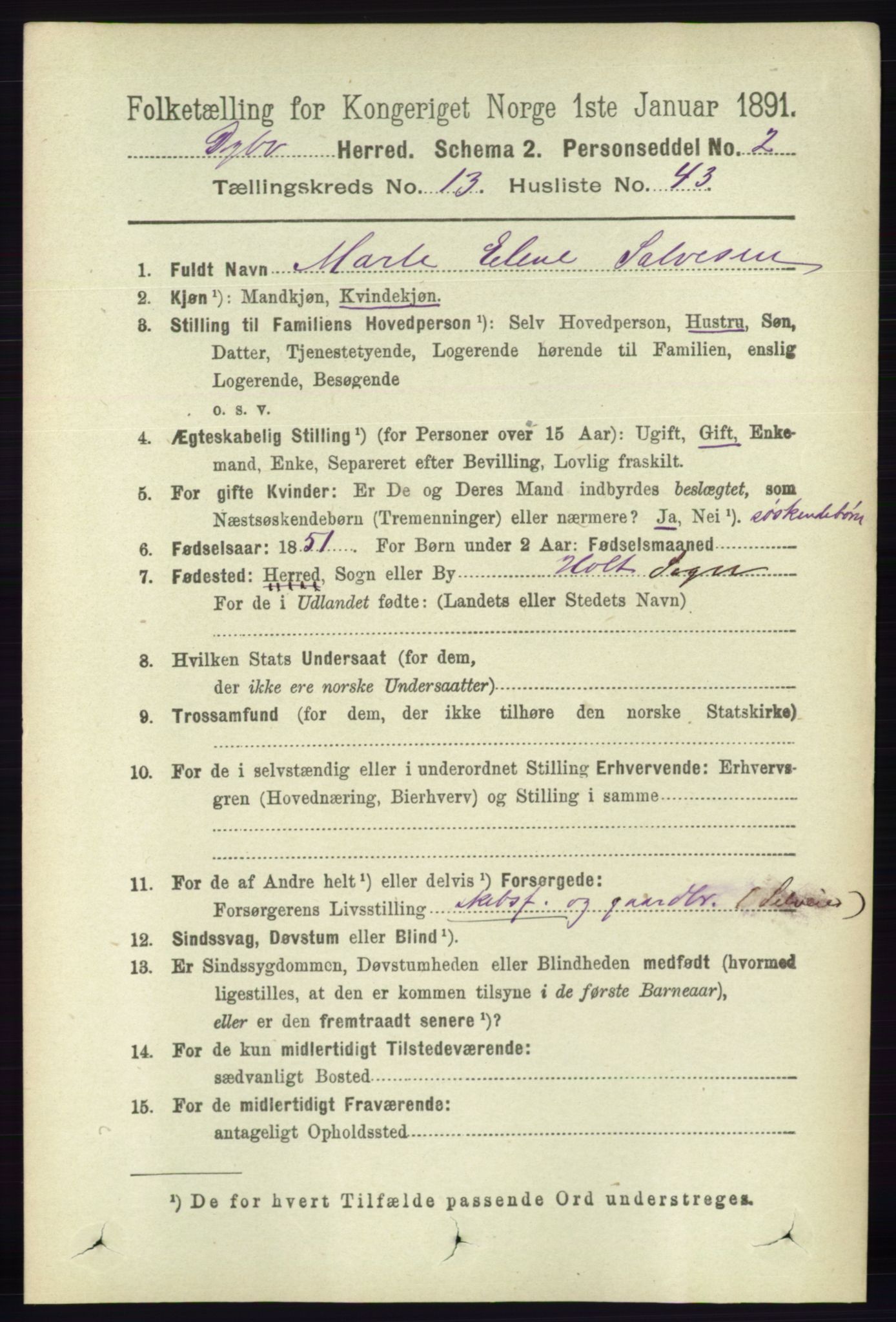 RA, 1891 census for 0915 Dypvåg, 1891, p. 5557