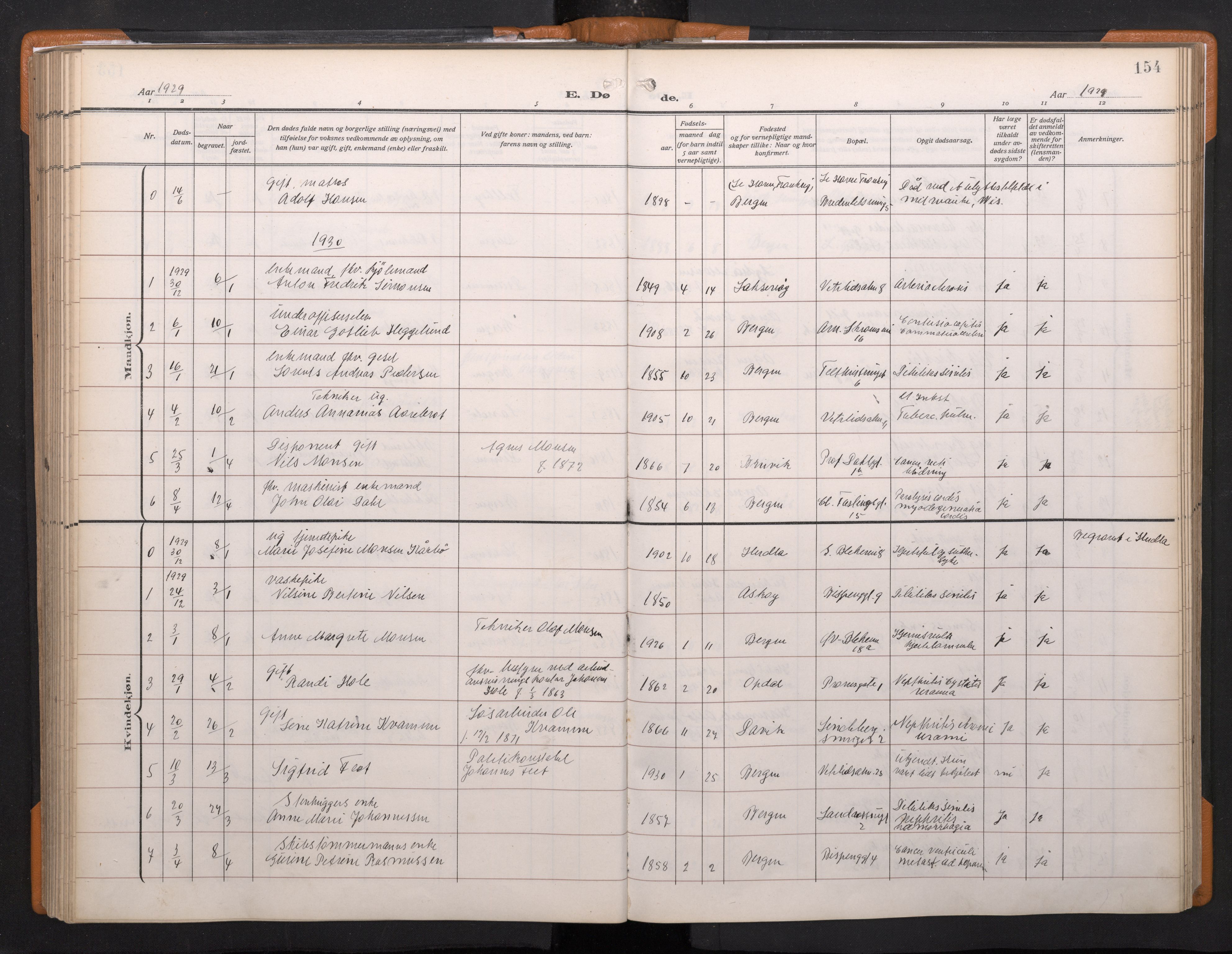 Korskirken sokneprestembete, SAB/A-76101/H/Haa/L0048: Parish register (official) no. E 6, 1910-1960, p. 153b-154a