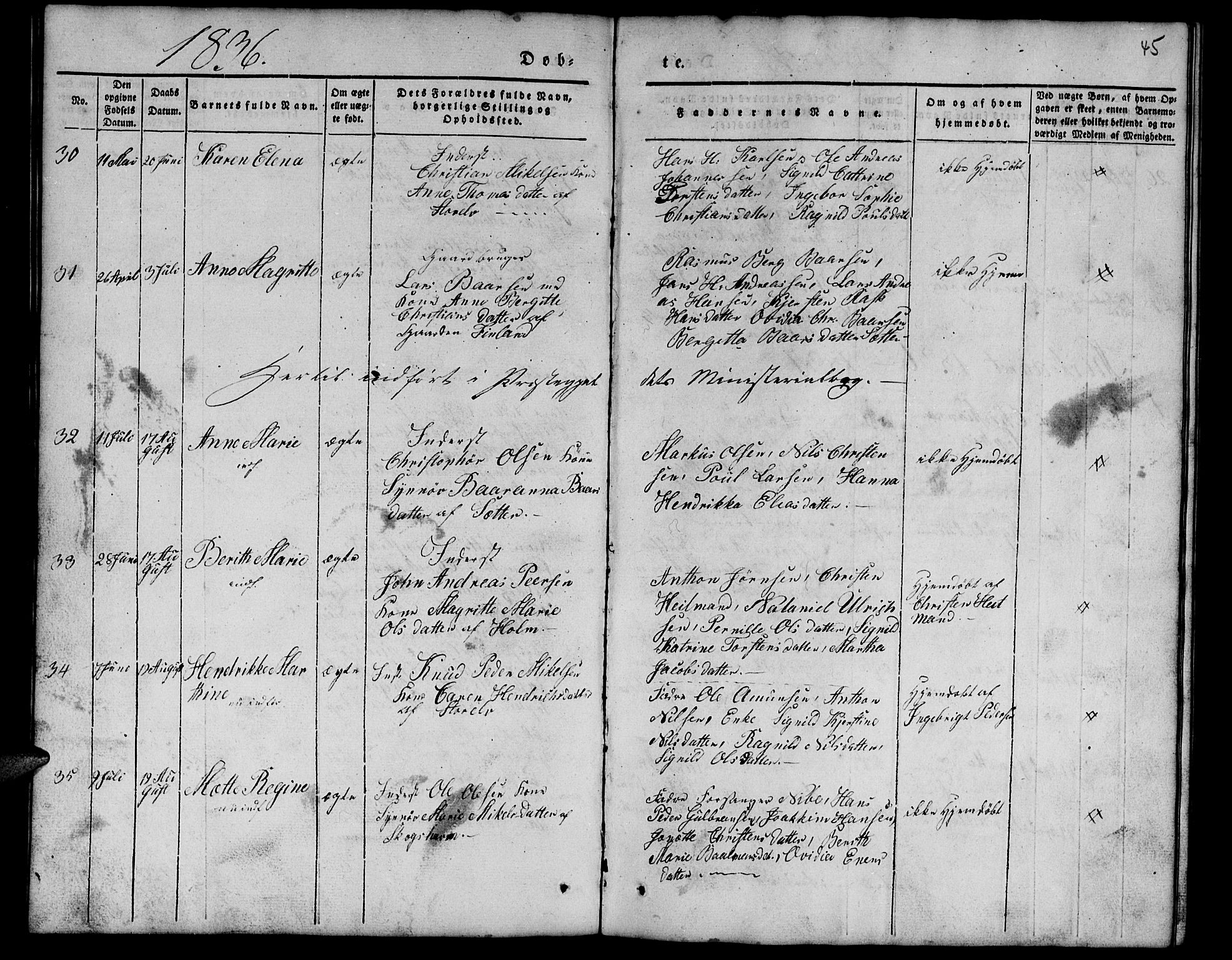 Tranøy sokneprestkontor, AV/SATØ-S-1313/I/Ia/Iab/L0010klokker: Parish register (copy) no. 10, 1835-1844, p. 45