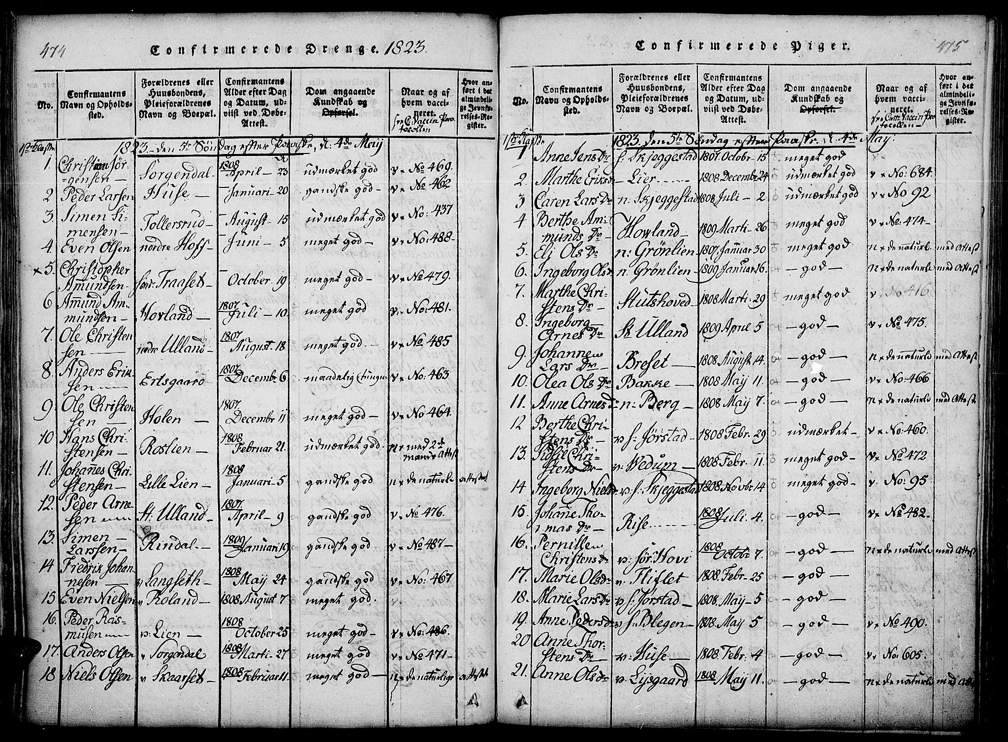 Fåberg prestekontor, SAH/PREST-086/H/Ha/Haa/L0003: Parish register (official) no. 3, 1818-1833, p. 474-475