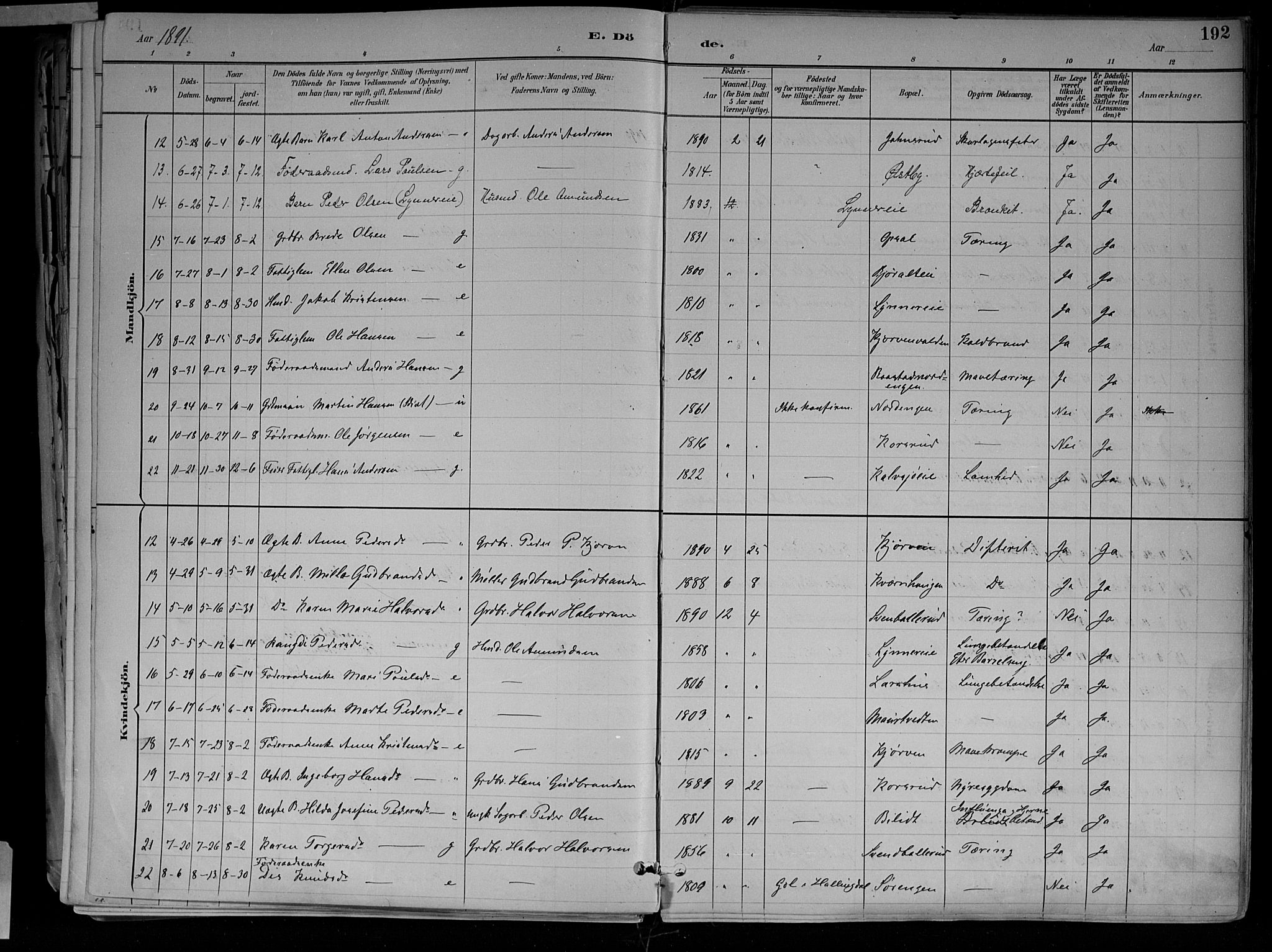 Jevnaker prestekontor, SAH/PREST-116/H/Ha/Haa/L0010: Parish register (official) no. 10, 1891-1906, p. 192