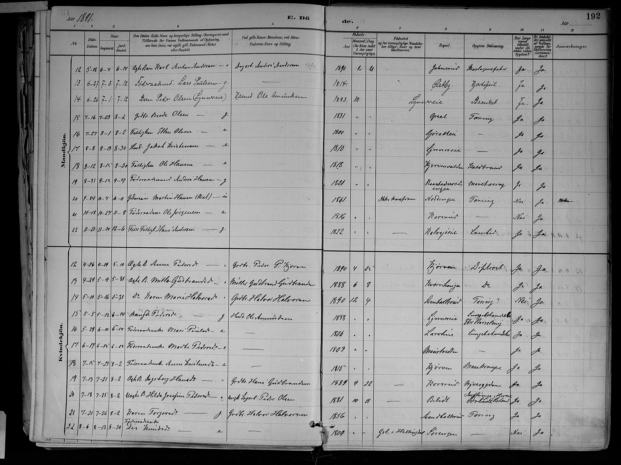 Jevnaker prestekontor, AV/SAH-PREST-116/H/Ha/Haa/L0010: Parish register (official) no. 10, 1891-1906, p. 192