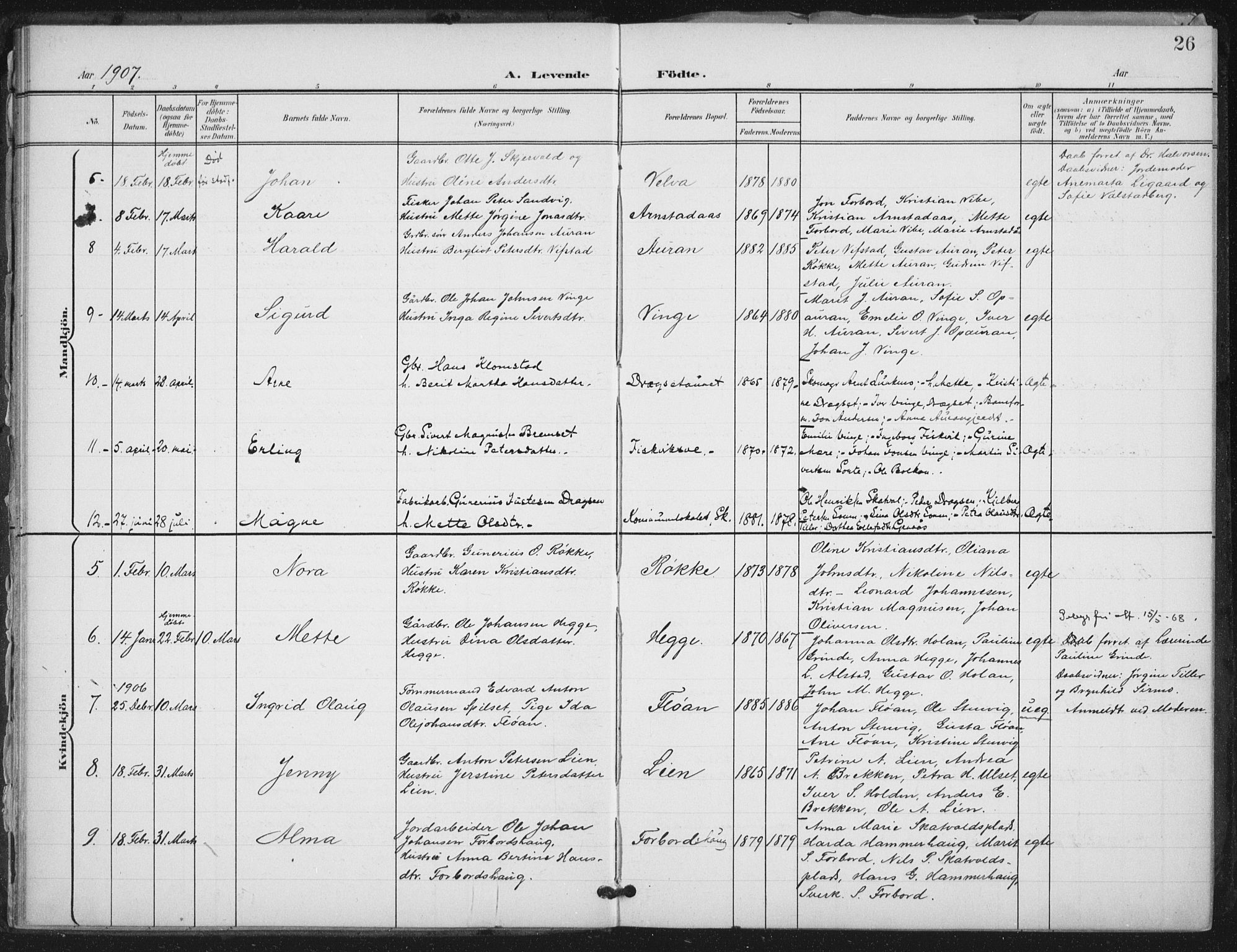 Ministerialprotokoller, klokkerbøker og fødselsregistre - Nord-Trøndelag, SAT/A-1458/712/L0101: Parish register (official) no. 712A02, 1901-1916, p. 26