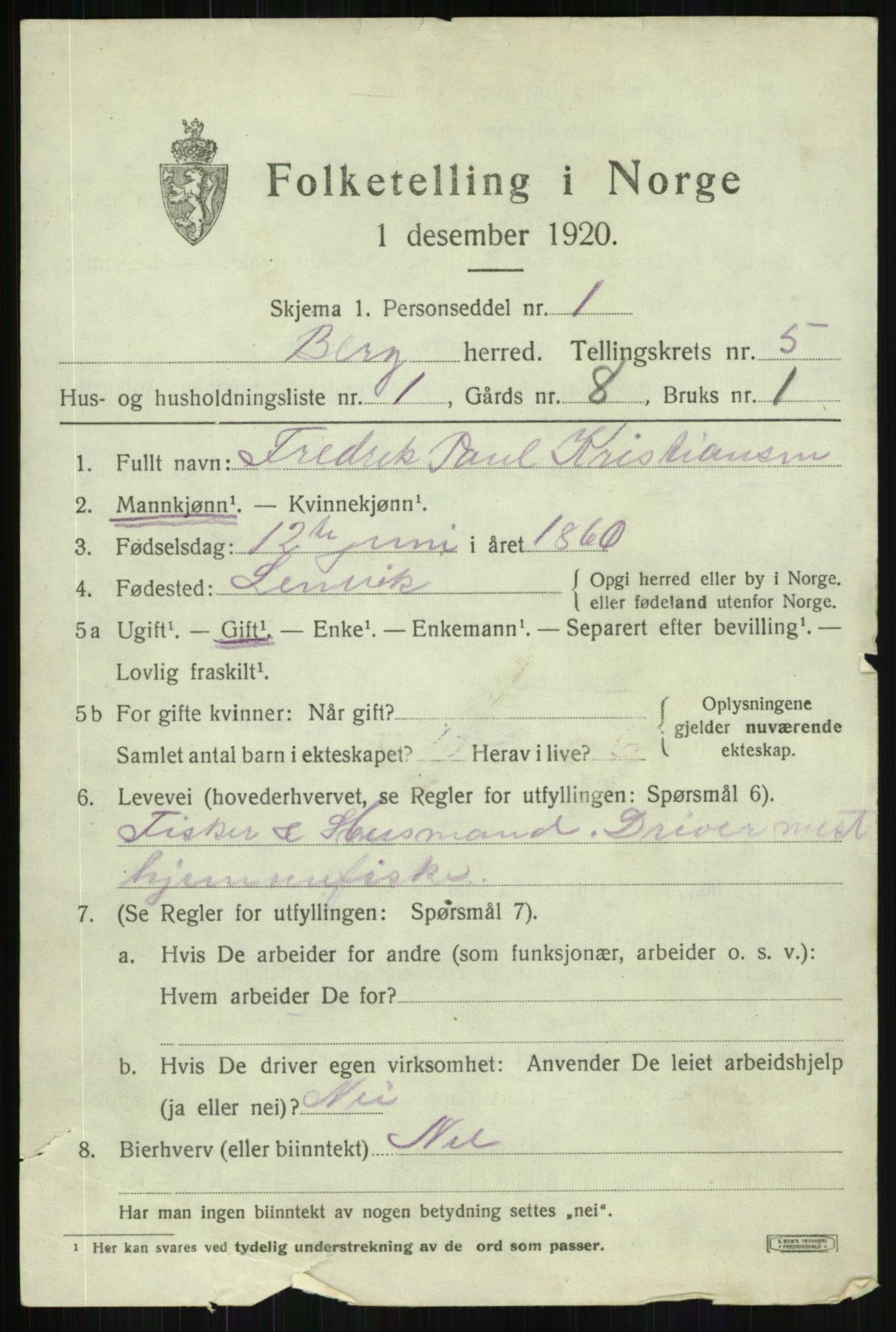 SATØ, 1920 census for Berg, 1920, p. 1704