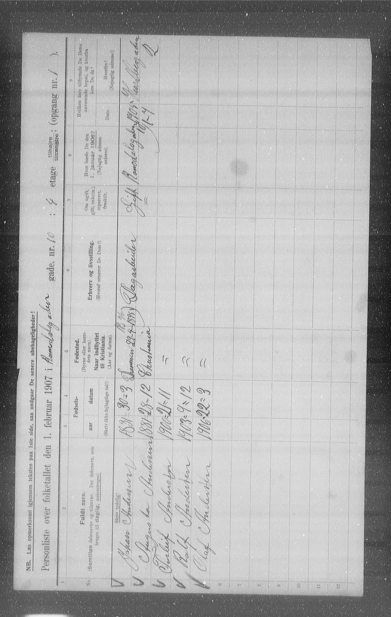 OBA, Municipal Census 1907 for Kristiania, 1907, p. 42533