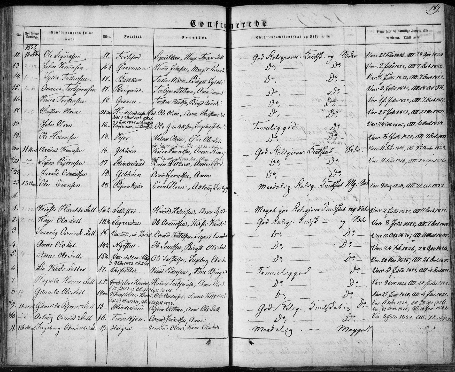 Seljord kirkebøker, SAKO/A-20/F/Fa/L0011: Parish register (official) no. I 11, 1831-1849, p. 189