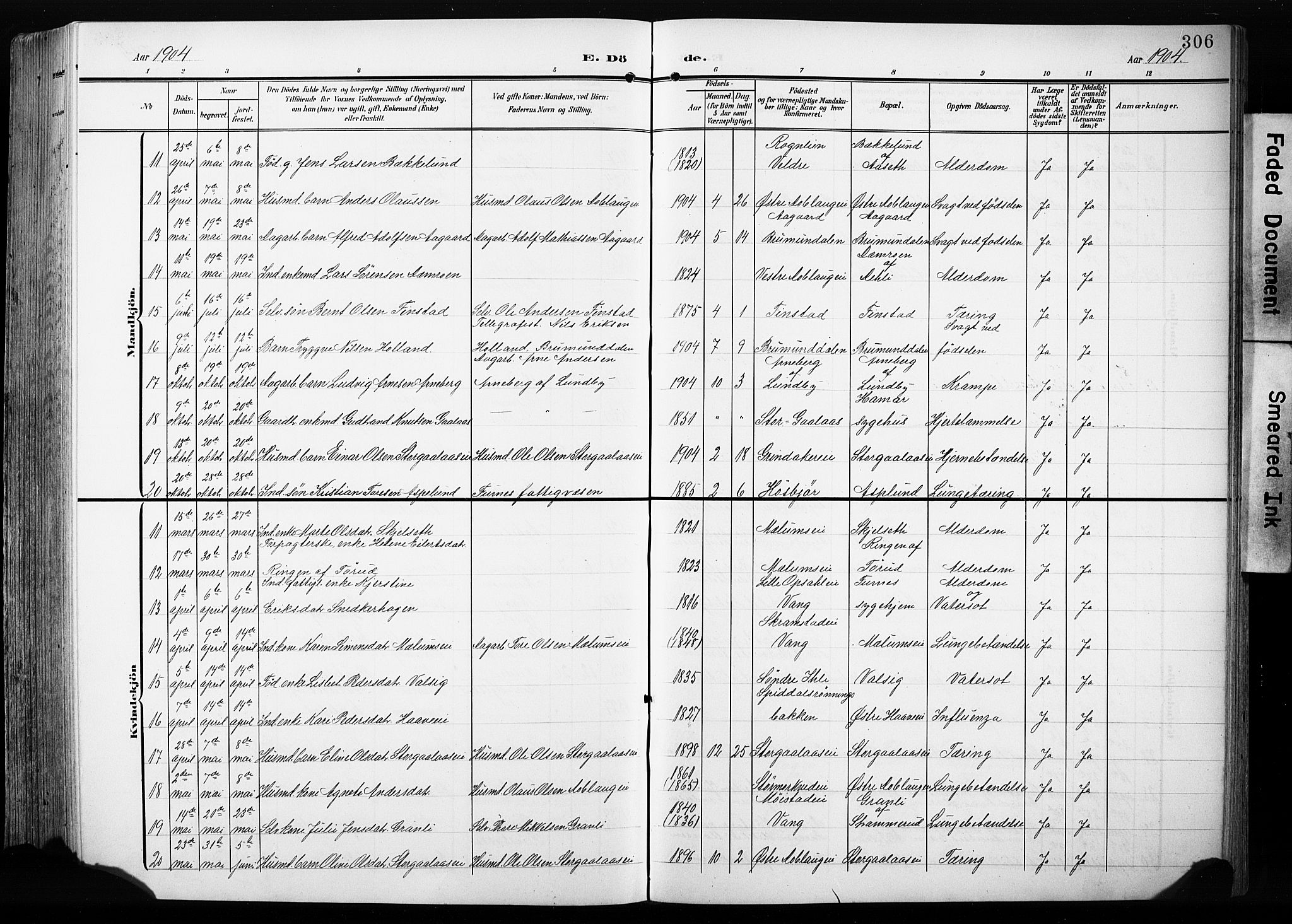 Furnes prestekontor, AV/SAH-PREST-012/L/La/L0001: Parish register (copy) no. 1, 1904-1933, p. 306