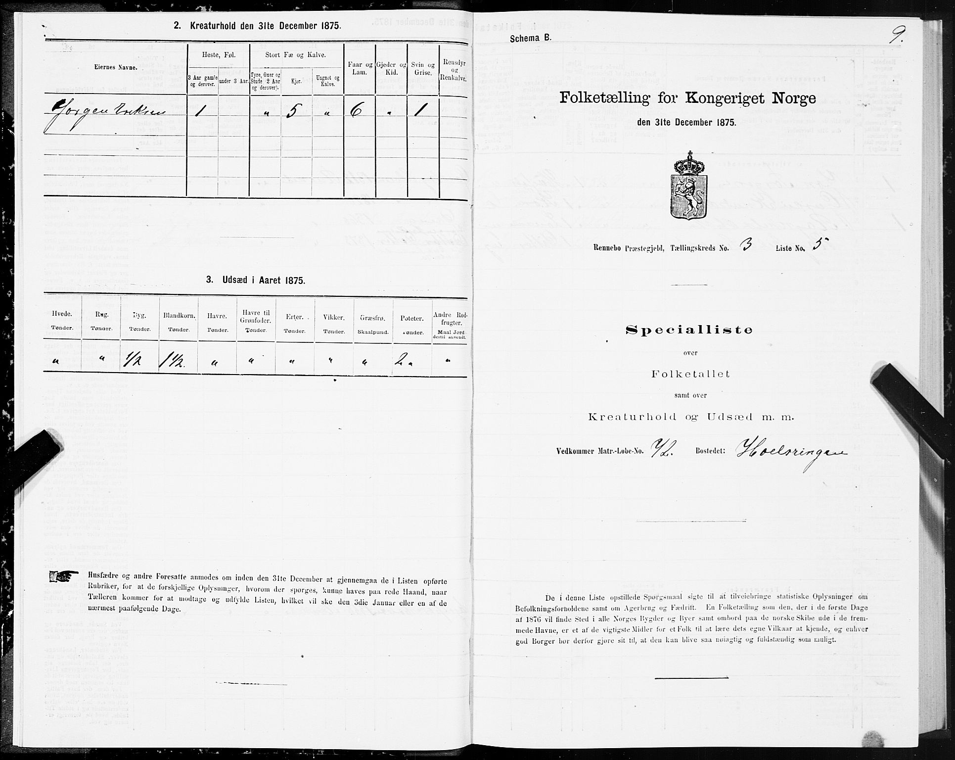 SAT, 1875 census for 1635P Rennebu, 1875, p. 2009