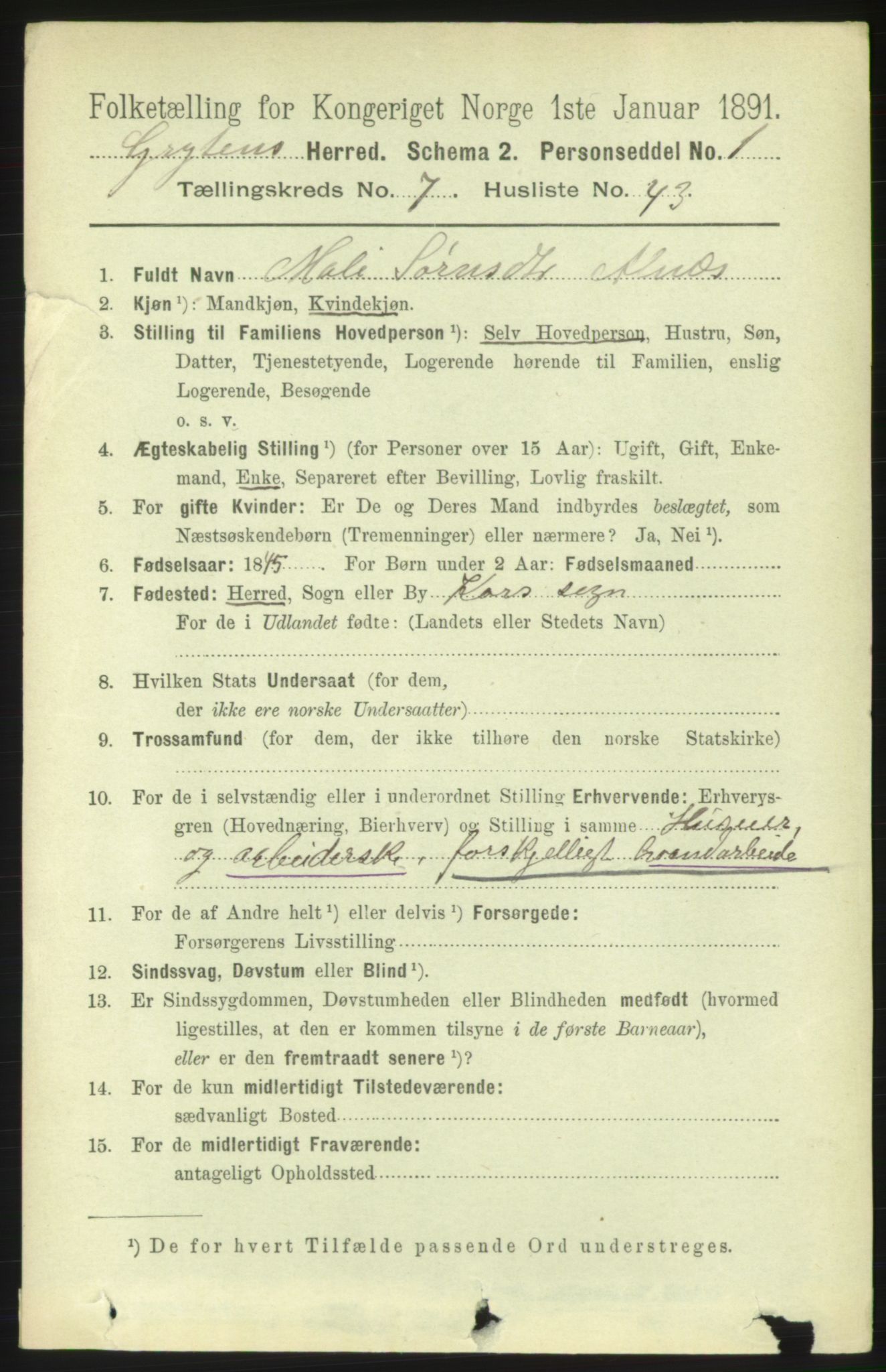 RA, 1891 census for 1539 Grytten, 1891, p. 3131