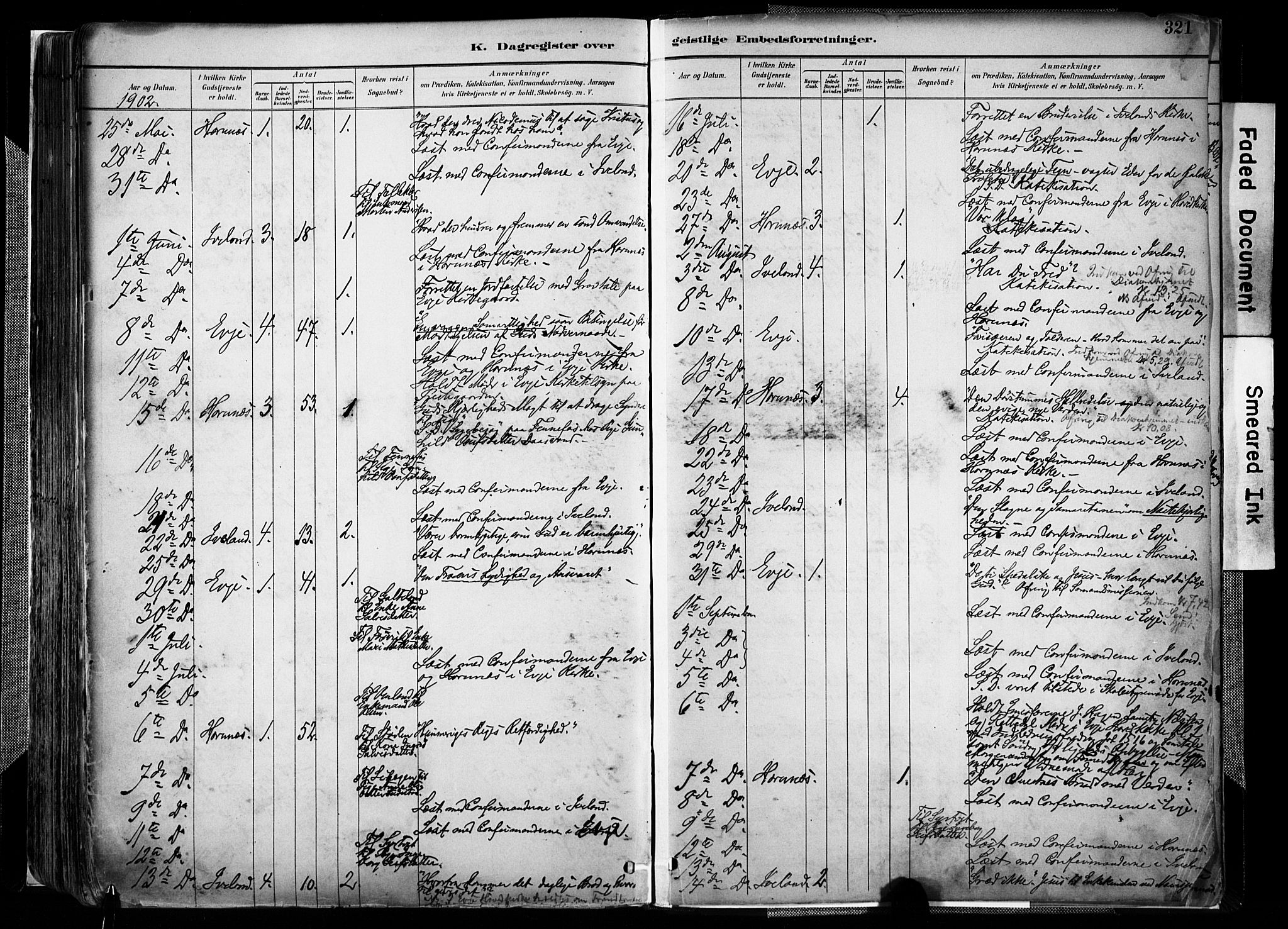 Evje sokneprestkontor, AV/SAK-1111-0008/F/Fa/Faa/L0007: Parish register (official) no. A 7, 1884-1909, p. 321