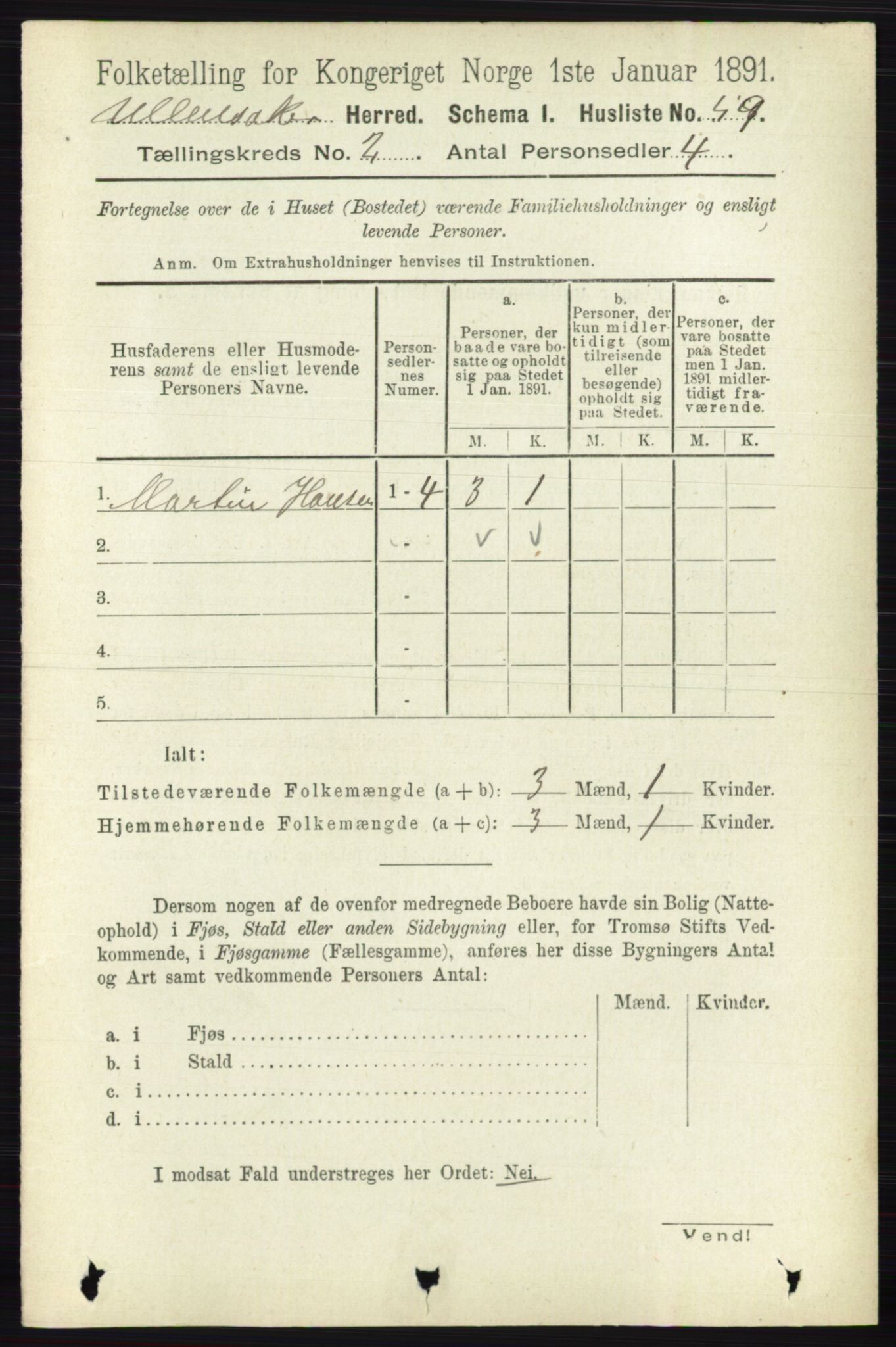 RA, 1891 census for 0235 Ullensaker, 1891, p. 692