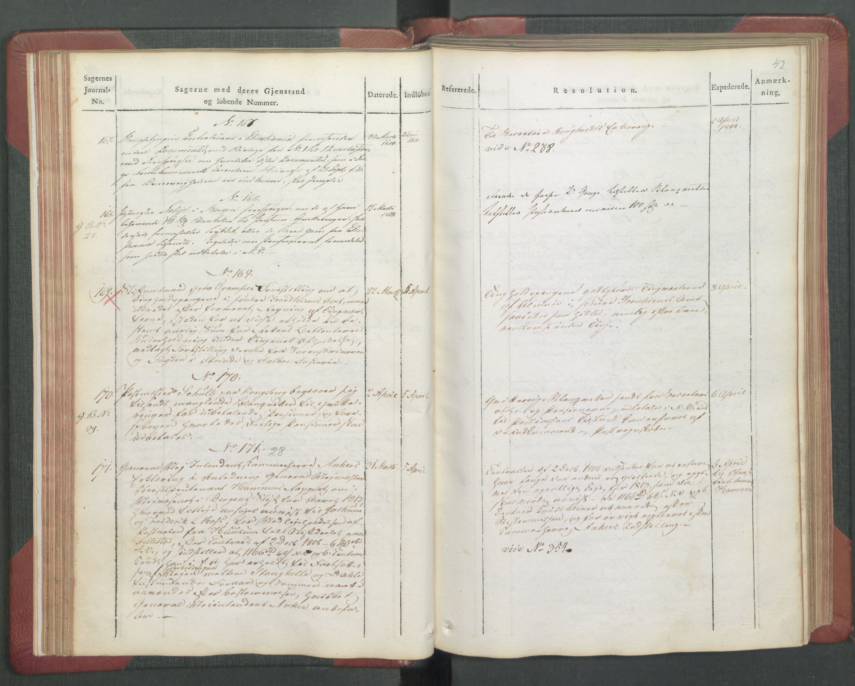 Departementene i 1814, AV/RA-S-3899/Fb/L0029: Journal A 1-900 (ekstraktprotokoll), 1814, p. 42