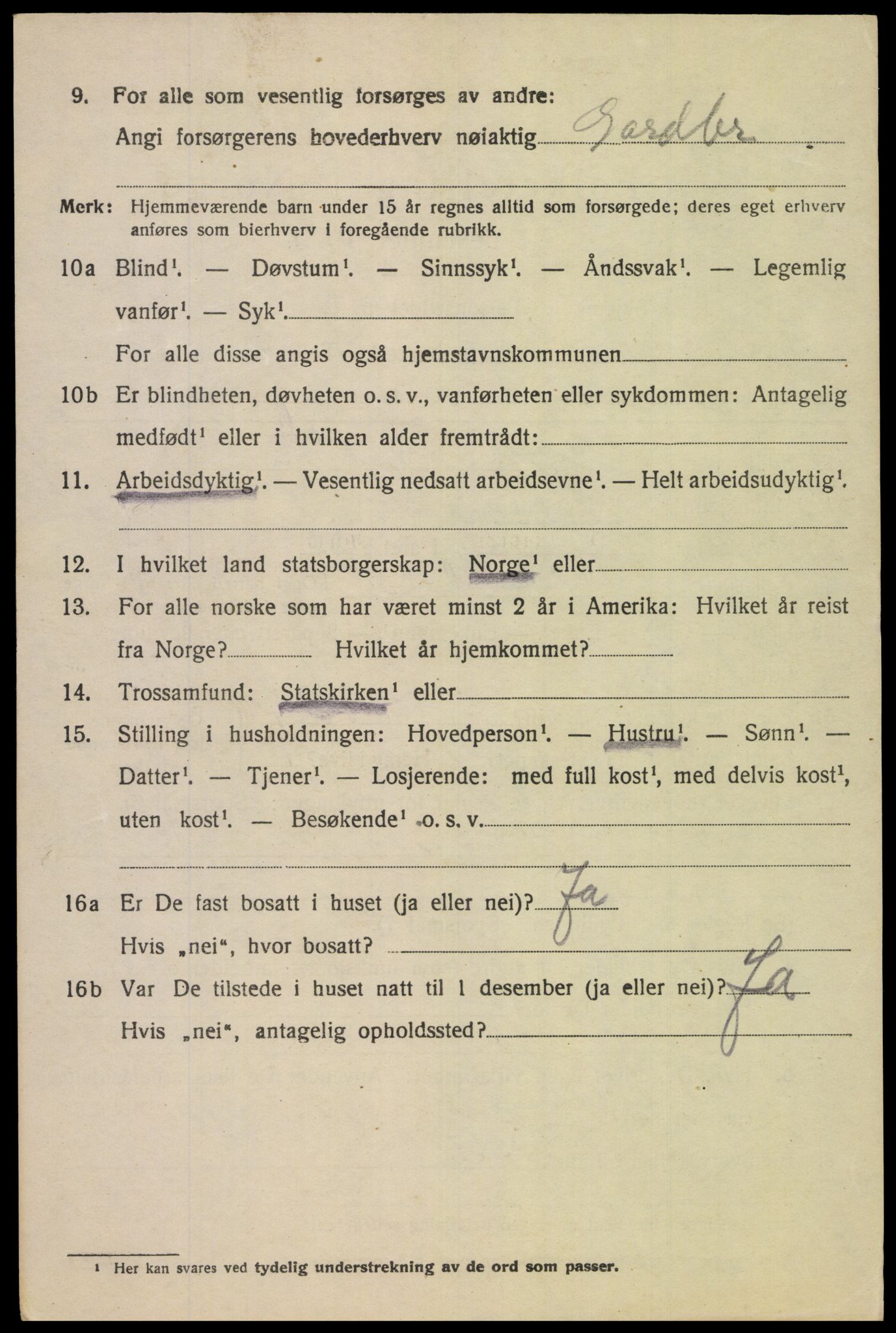 SAK, 1920 census for Øvre Sirdal, 1920, p. 1316