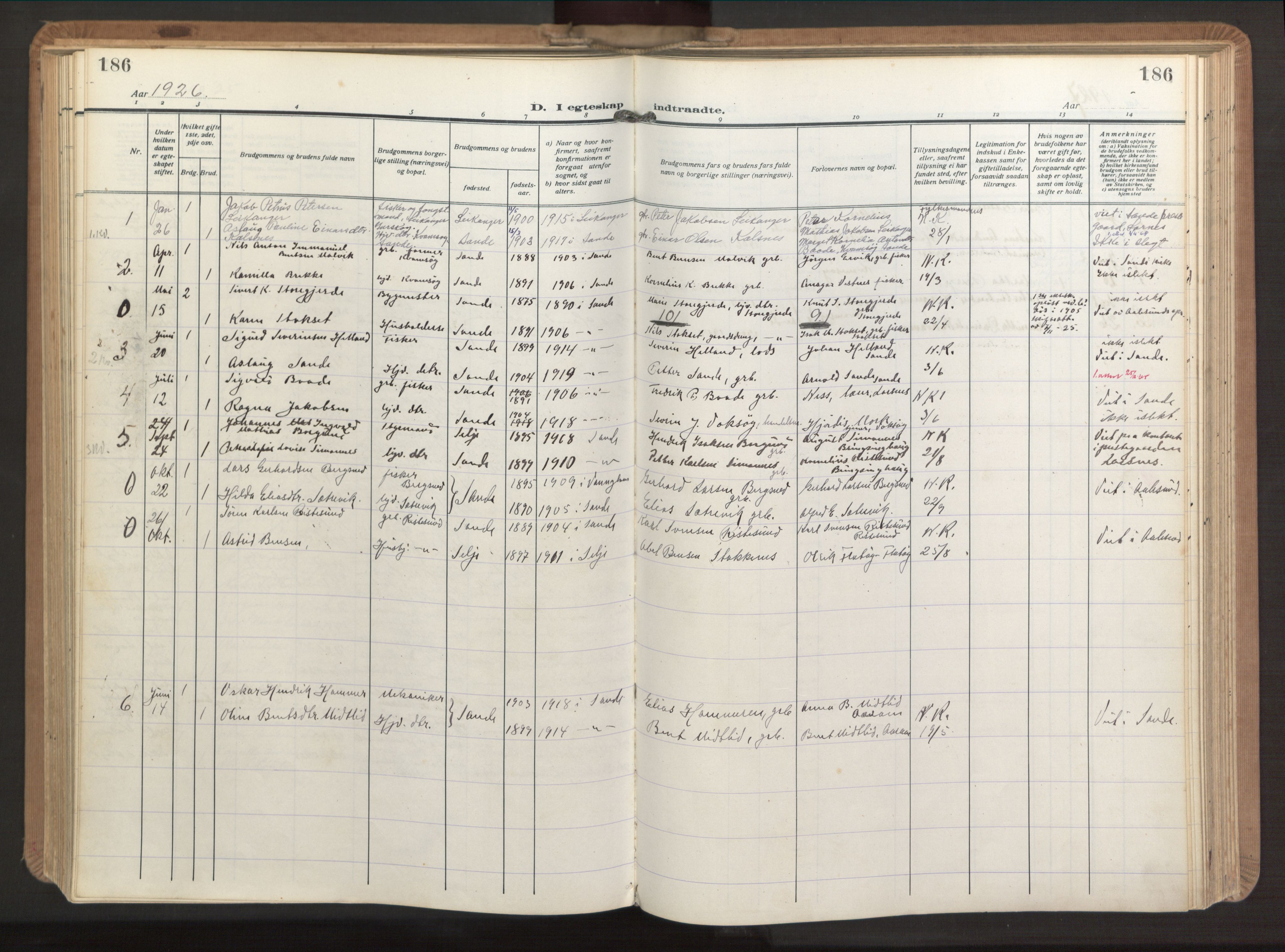 Ministerialprotokoller, klokkerbøker og fødselsregistre - Møre og Romsdal, AV/SAT-A-1454/503/L0044: Parish register (official) no. 503A12, 1918-1931, p. 186