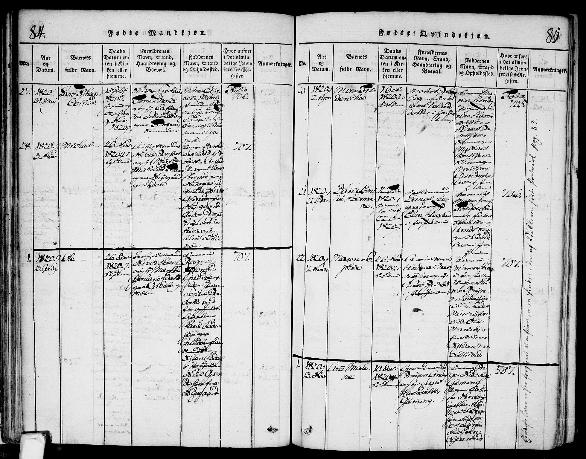 Glemmen prestekontor Kirkebøker, SAO/A-10908/F/Fa/L0004: Parish register (official) no. 4, 1816-1838, p. 84-85