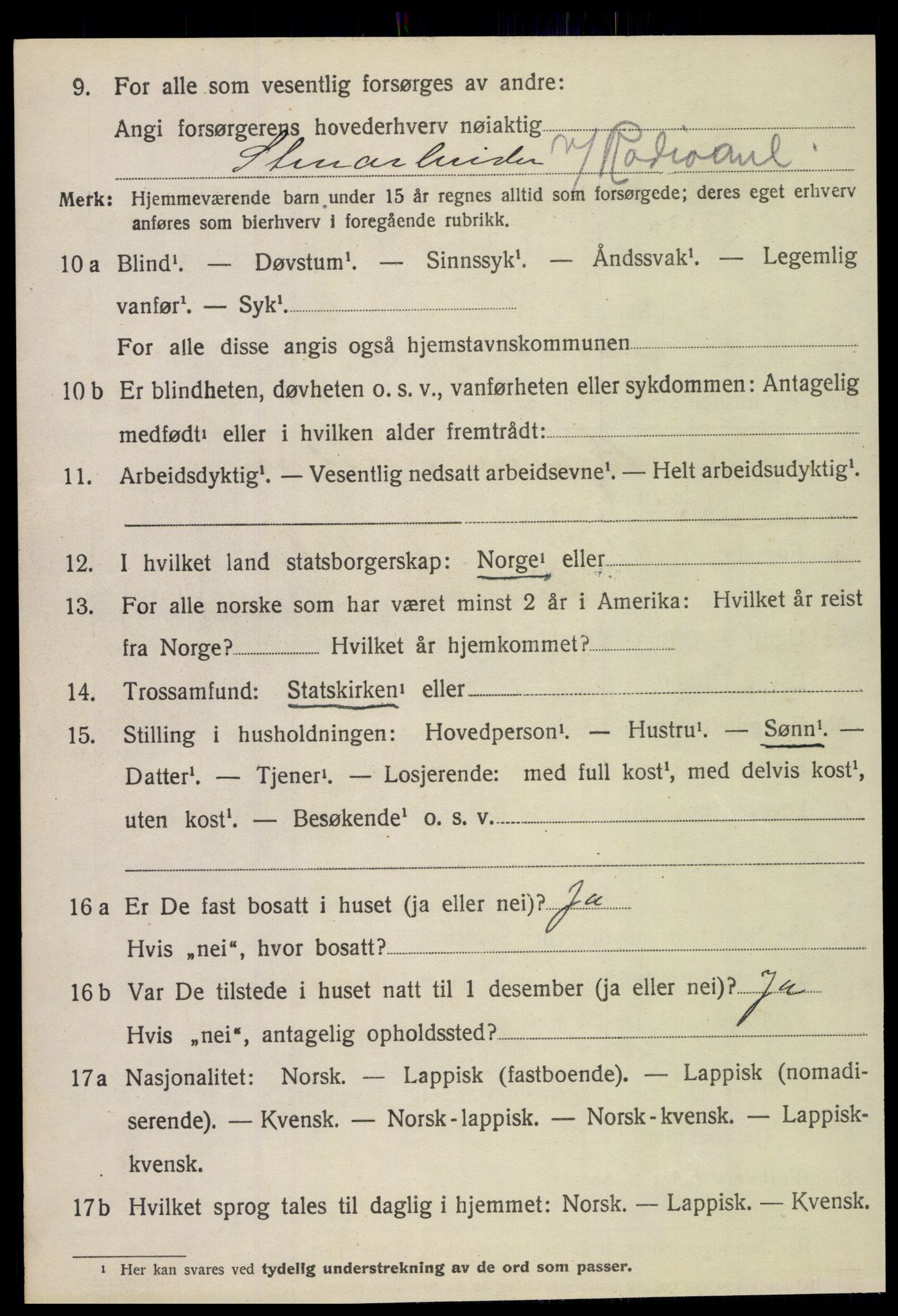 SAT, 1920 census for Fauske, 1920, p. 14167