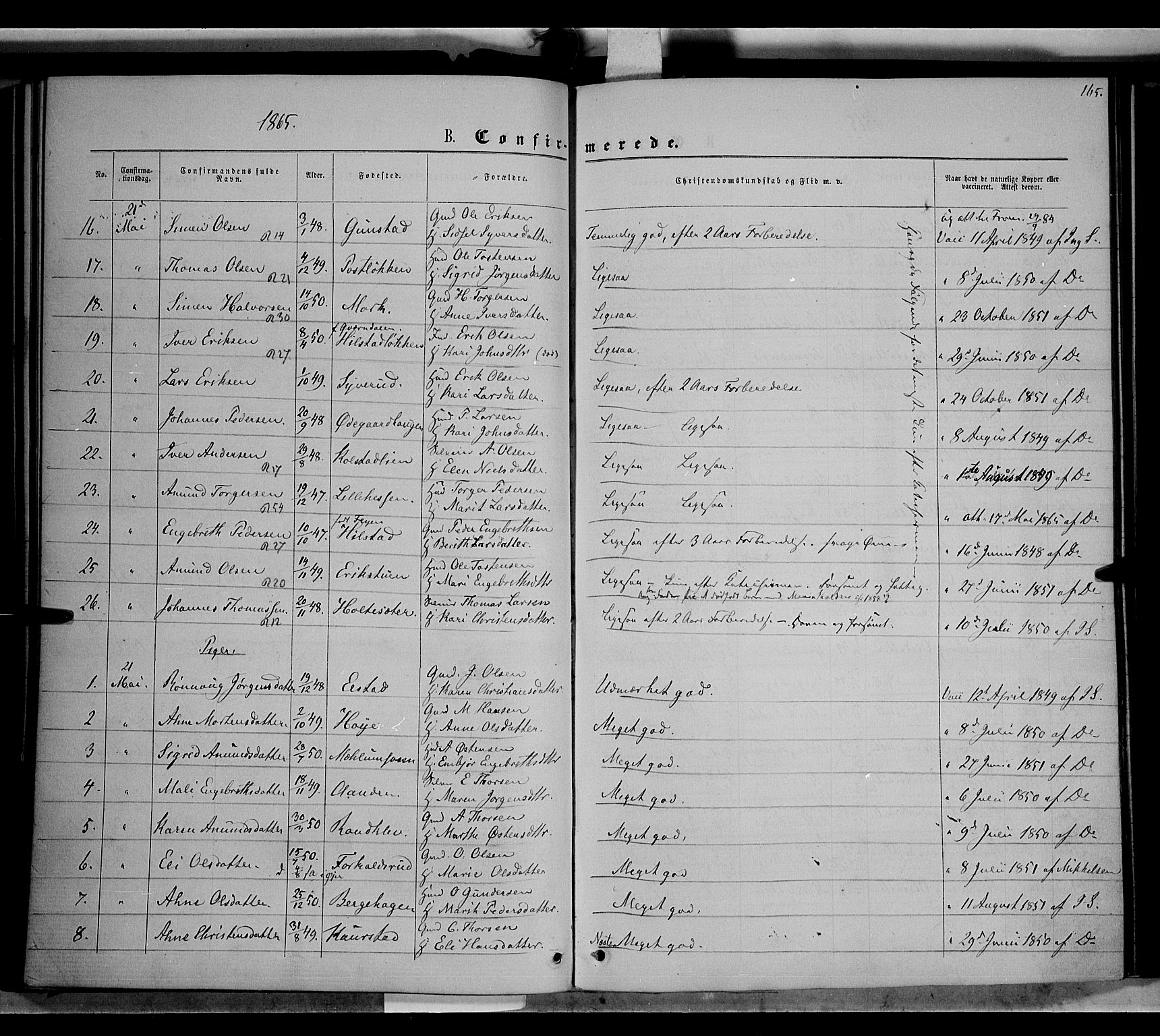 Ringebu prestekontor, AV/SAH-PREST-082/H/Ha/Haa/L0007: Parish register (official) no. 7, 1860-1877, p. 165