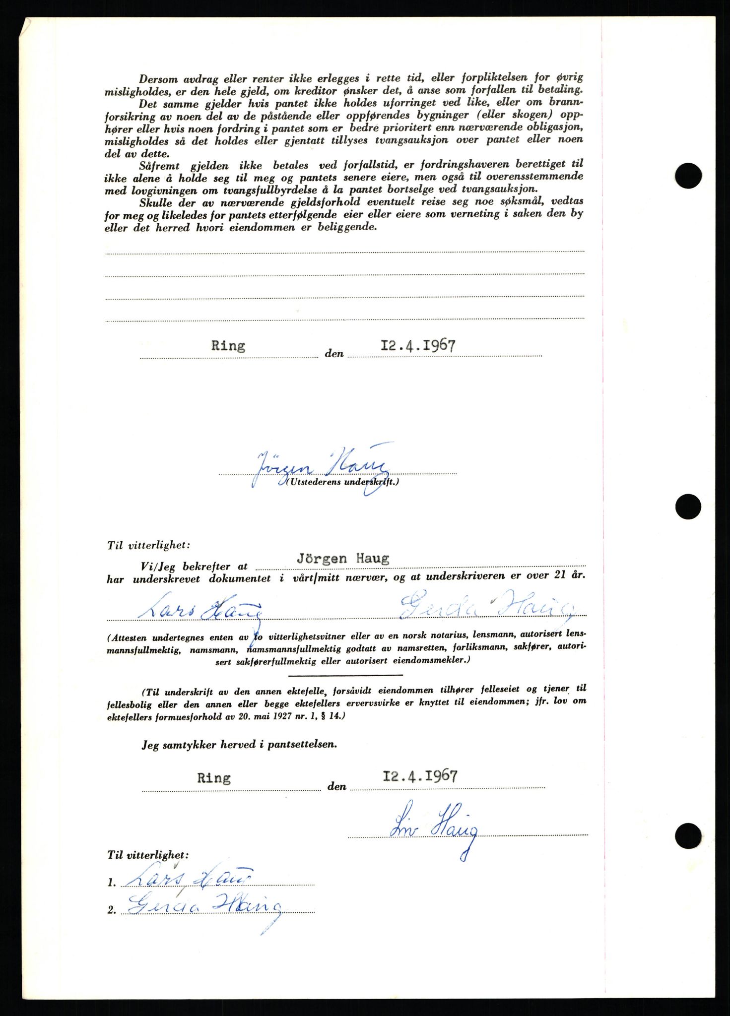 Nord-Hedmark sorenskriveri, SAH/TING-012/H/Hb/Hbf/L0071: Mortgage book no. B71, 1967-1967, Diary no: : 1728/1967