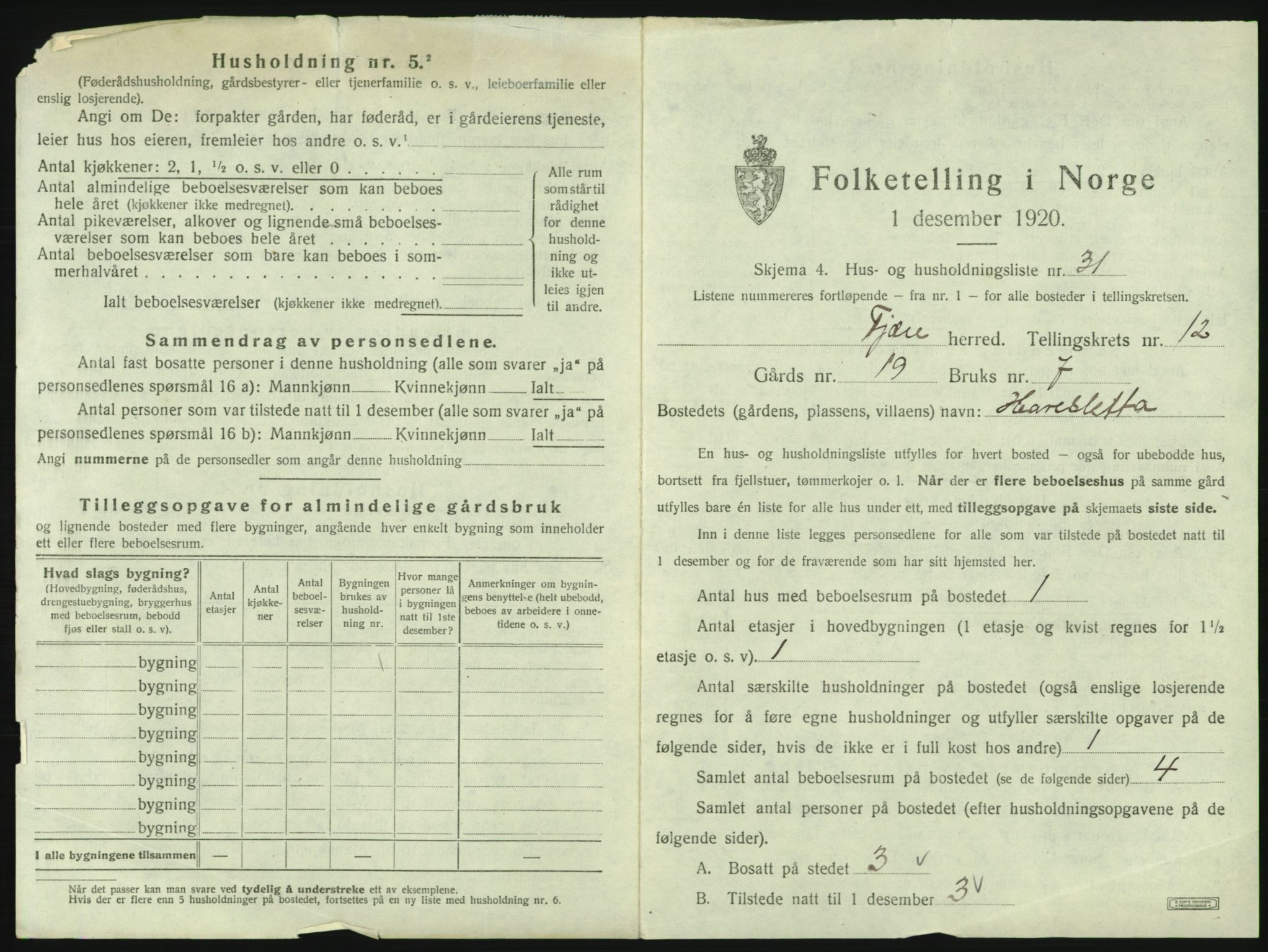 SAK, 1920 census for Fjære, 1920, p. 2111