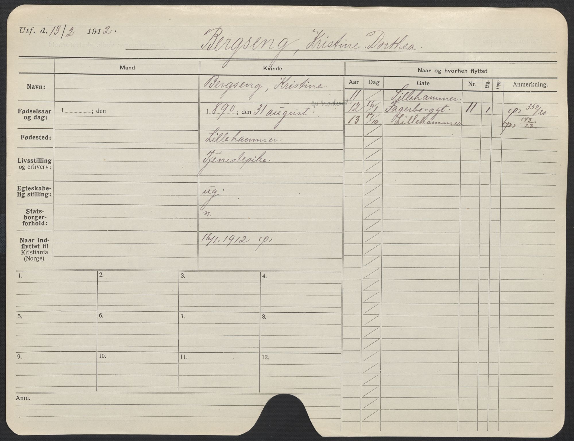 Oslo folkeregister, Registerkort, AV/SAO-A-11715/F/Fa/Fac/L0013: Kvinner, 1906-1914, p. 253a