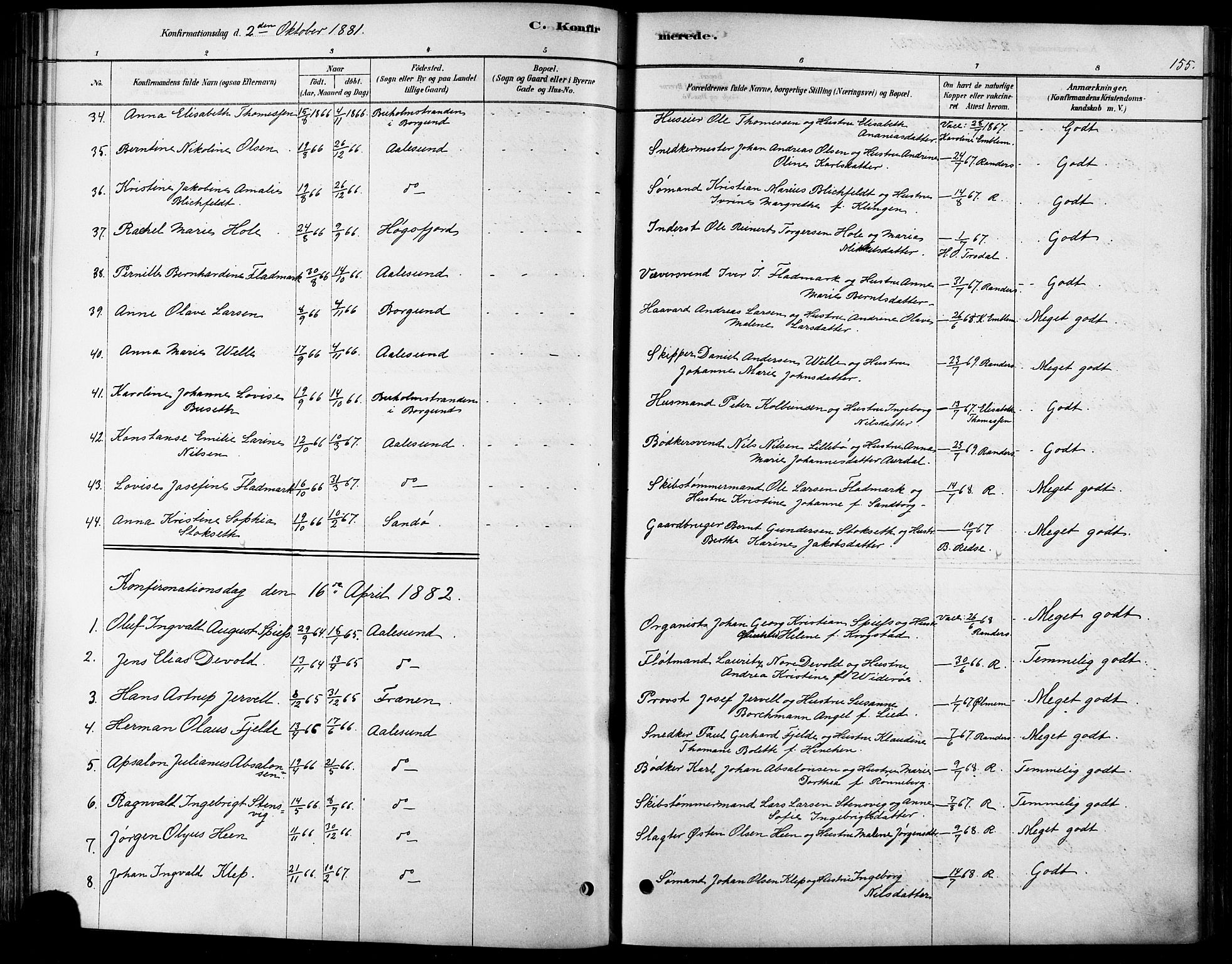 Ministerialprotokoller, klokkerbøker og fødselsregistre - Møre og Romsdal, SAT/A-1454/529/L0454: Parish register (official) no. 529A04, 1878-1885, p. 155