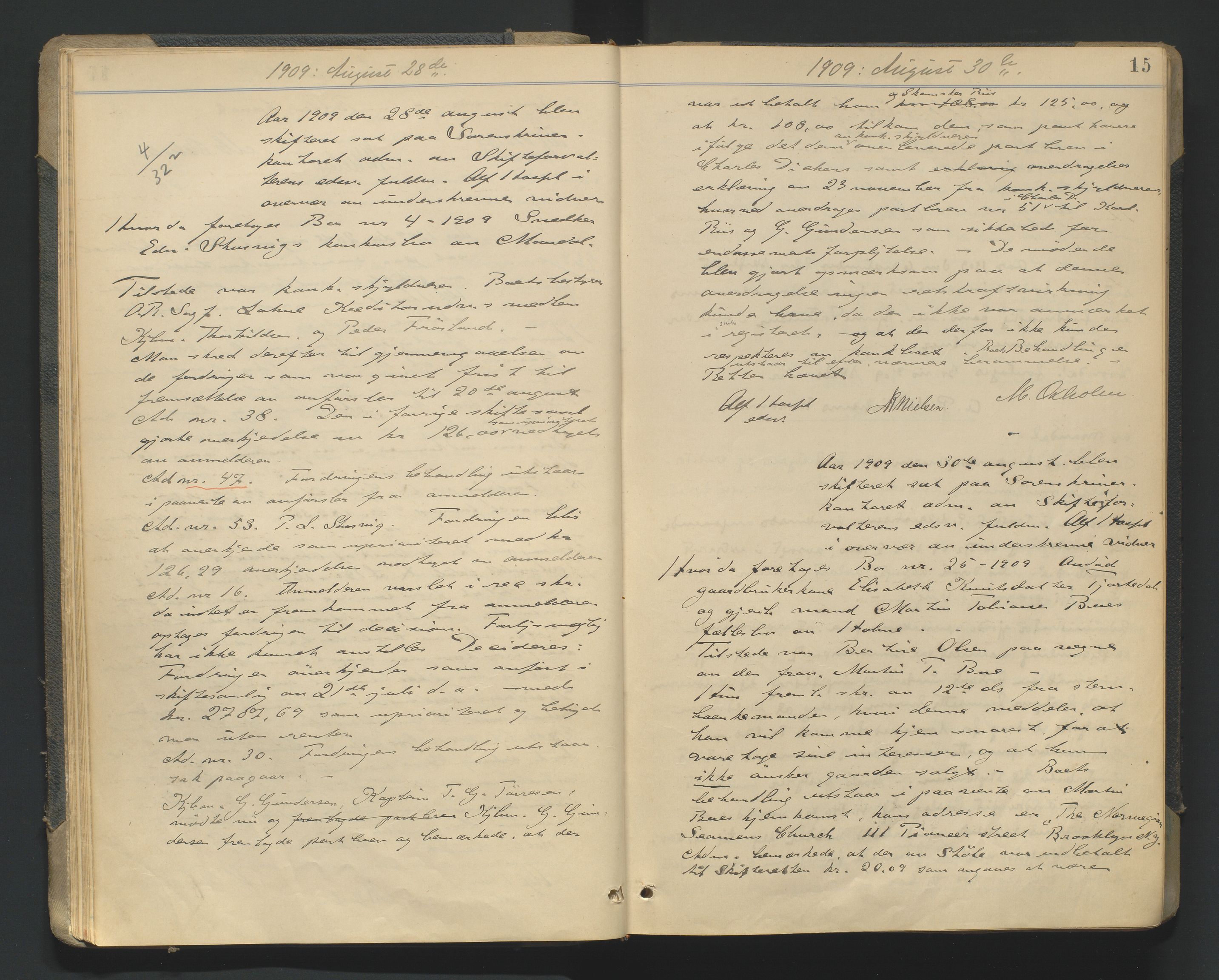 Mandal sorenskriveri, AV/SAK-1221-0005/001/H/Hc/L0081: Skifteforhandlingsprotokoll nr 13, 1909-1913, p. 15