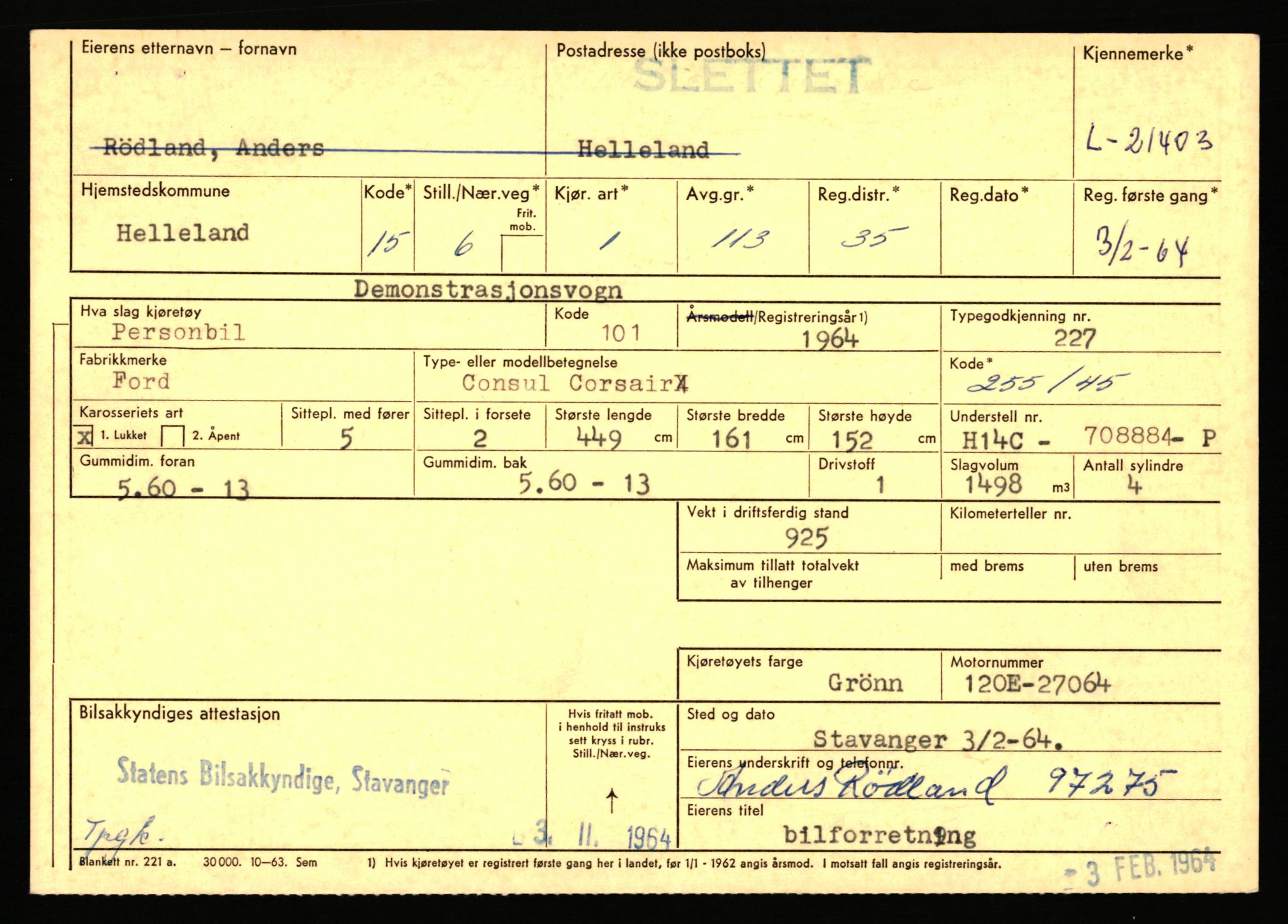 Stavanger trafikkstasjon, AV/SAST-A-101942/0/F/L0037: L-20500 - L-21499, 1930-1971, p. 2153