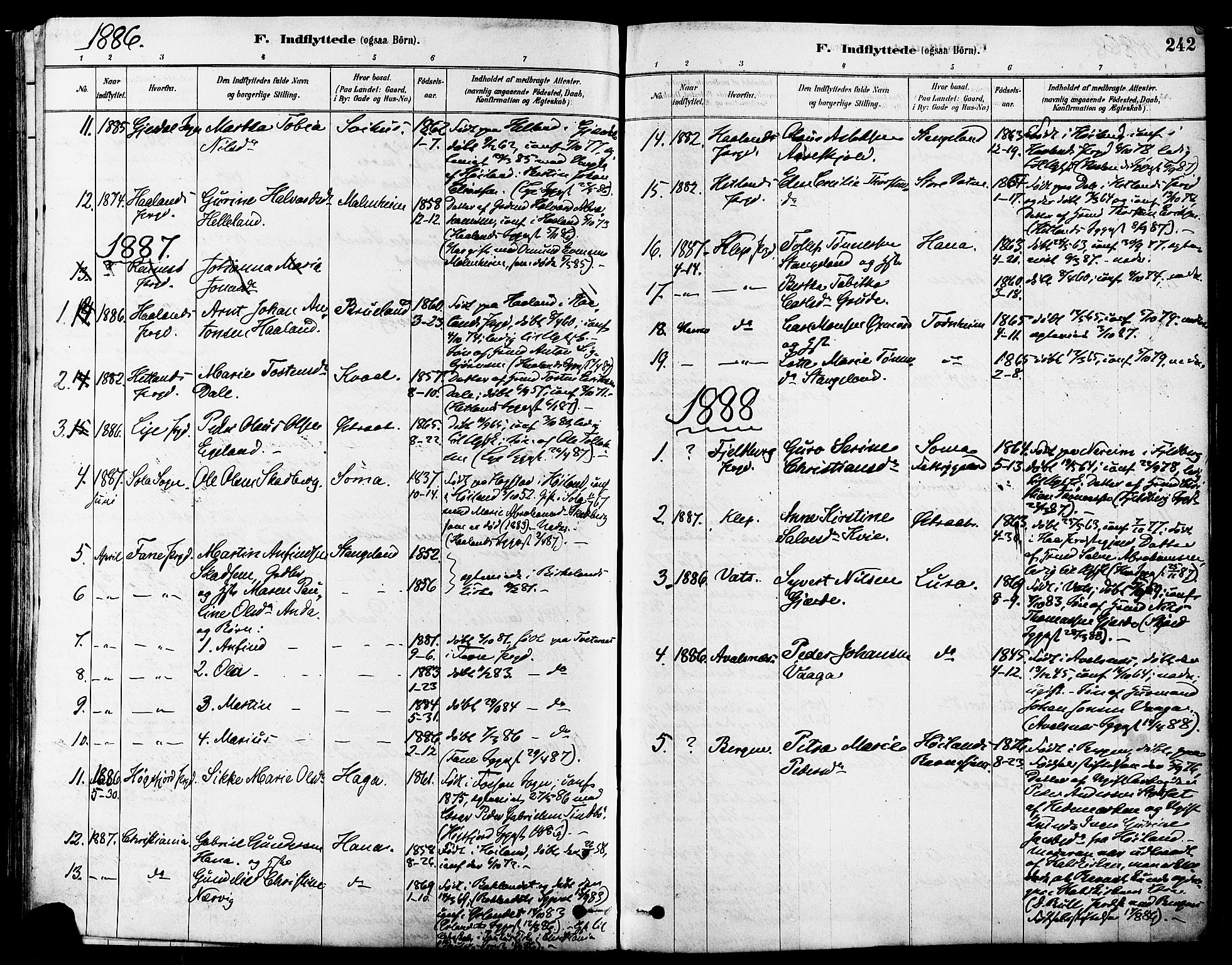 Høyland sokneprestkontor, SAST/A-101799/001/30BA/L0011: Parish register (official) no. A 10, 1878-1888, p. 242