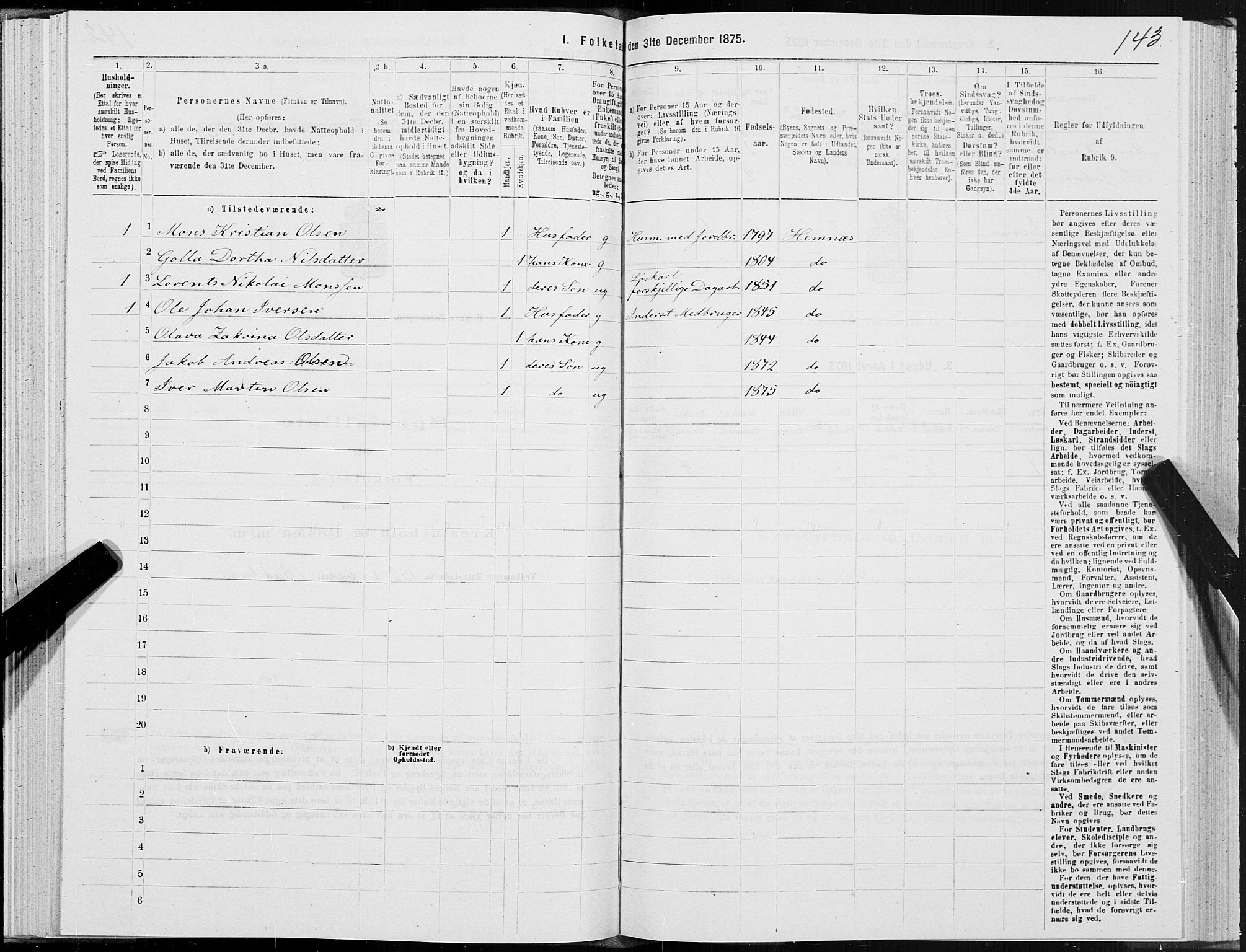 SAT, 1875 census for 1832P Hemnes, 1875, p. 1143