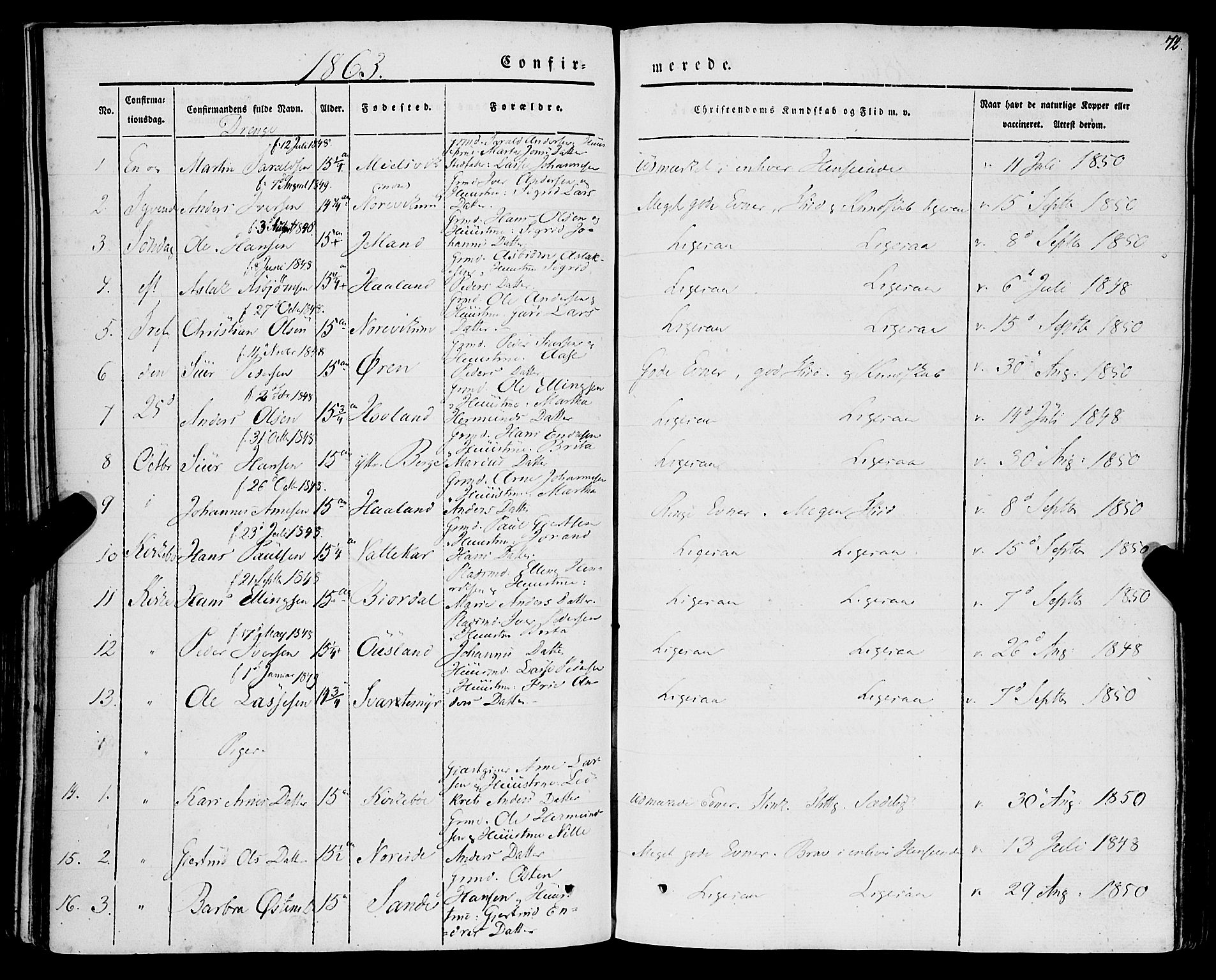 Lavik sokneprestembete, SAB/A-80901: Parish register (official) no. A 3, 1843-1863, p. 72