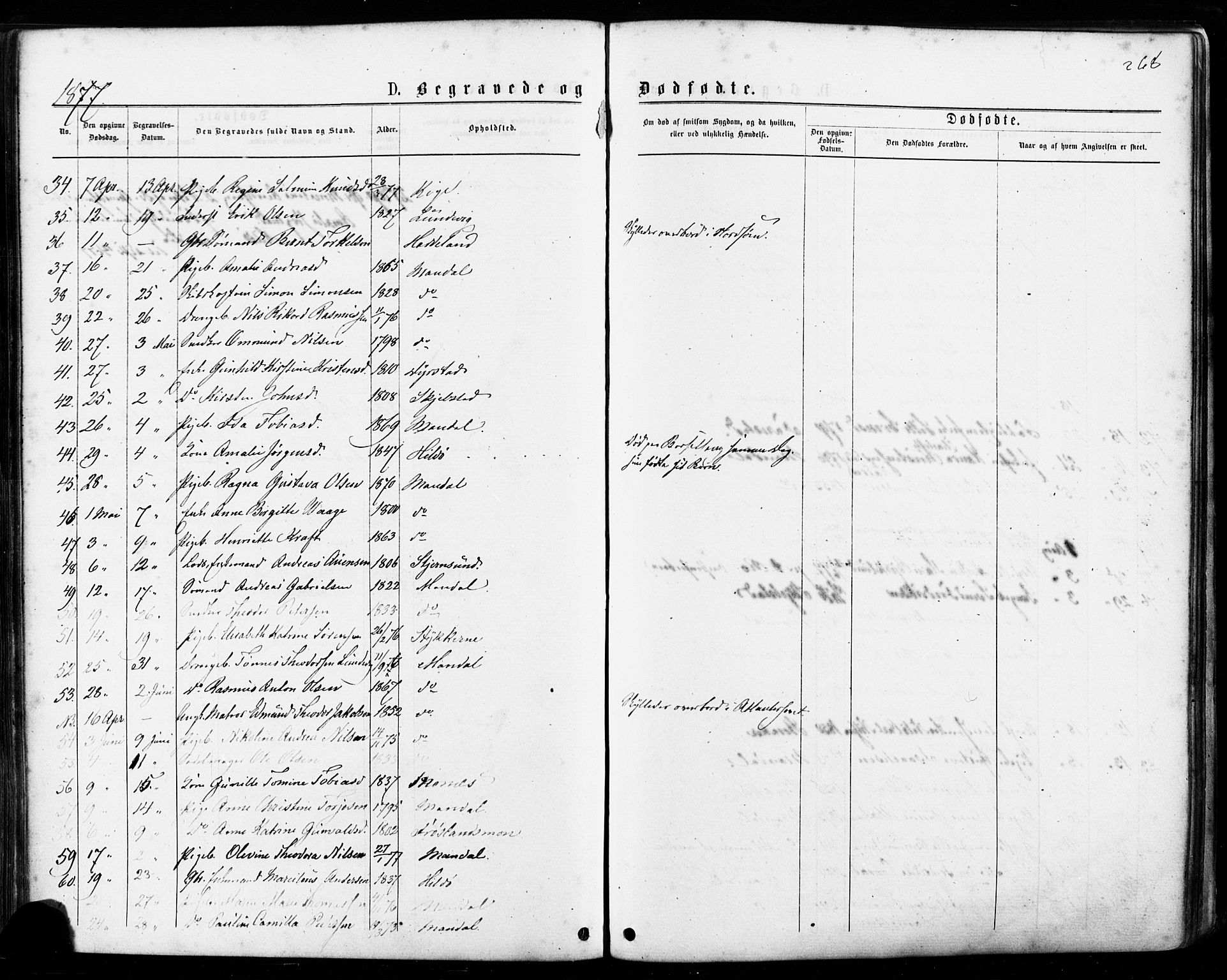 Mandal sokneprestkontor, AV/SAK-1111-0030/F/Fa/Faa/L0015: Parish register (official) no. A 15, 1873-1879, p. 268