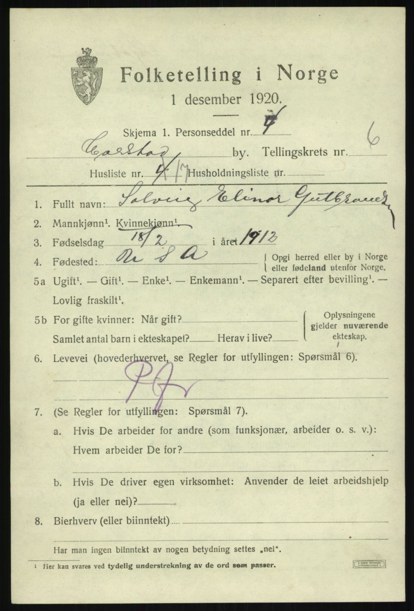 SATØ, 1920 census for Harstad, 1920, p. 7828