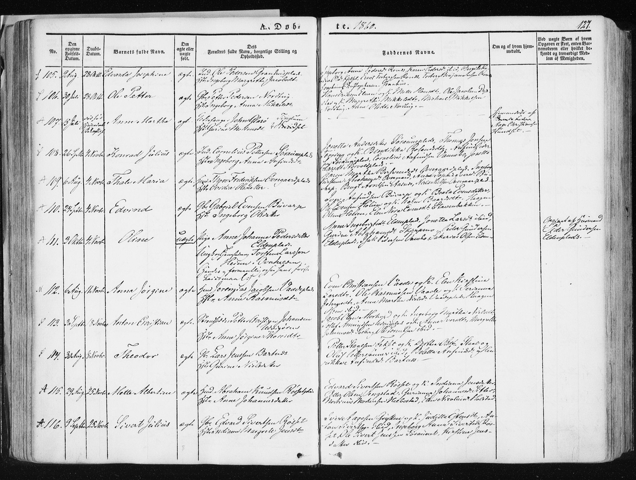 Ministerialprotokoller, klokkerbøker og fødselsregistre - Nord-Trøndelag, SAT/A-1458/741/L0393: Parish register (official) no. 741A07, 1849-1863, p. 127