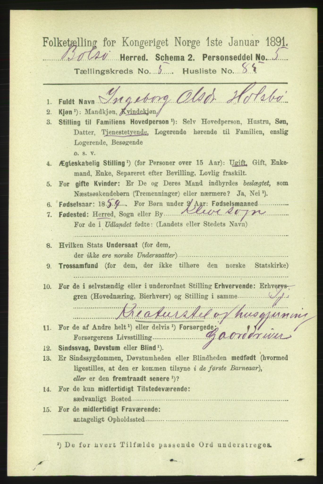 RA, 1891 census for 1544 Bolsøy, 1891, p. 3677