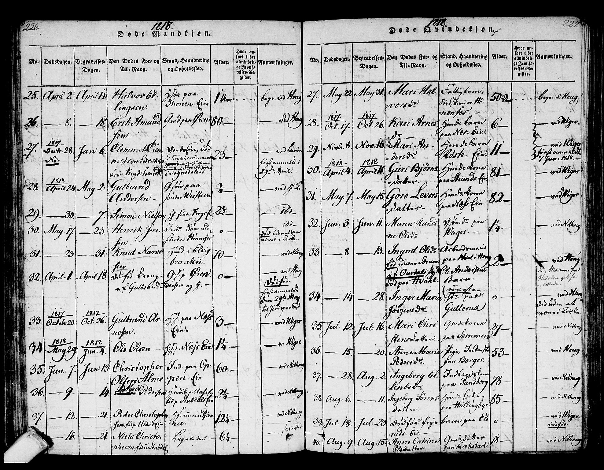 Norderhov kirkebøker, AV/SAKO-A-237/F/Fa/L0008: Parish register (official) no. 8, 1814-1833, p. 226-227