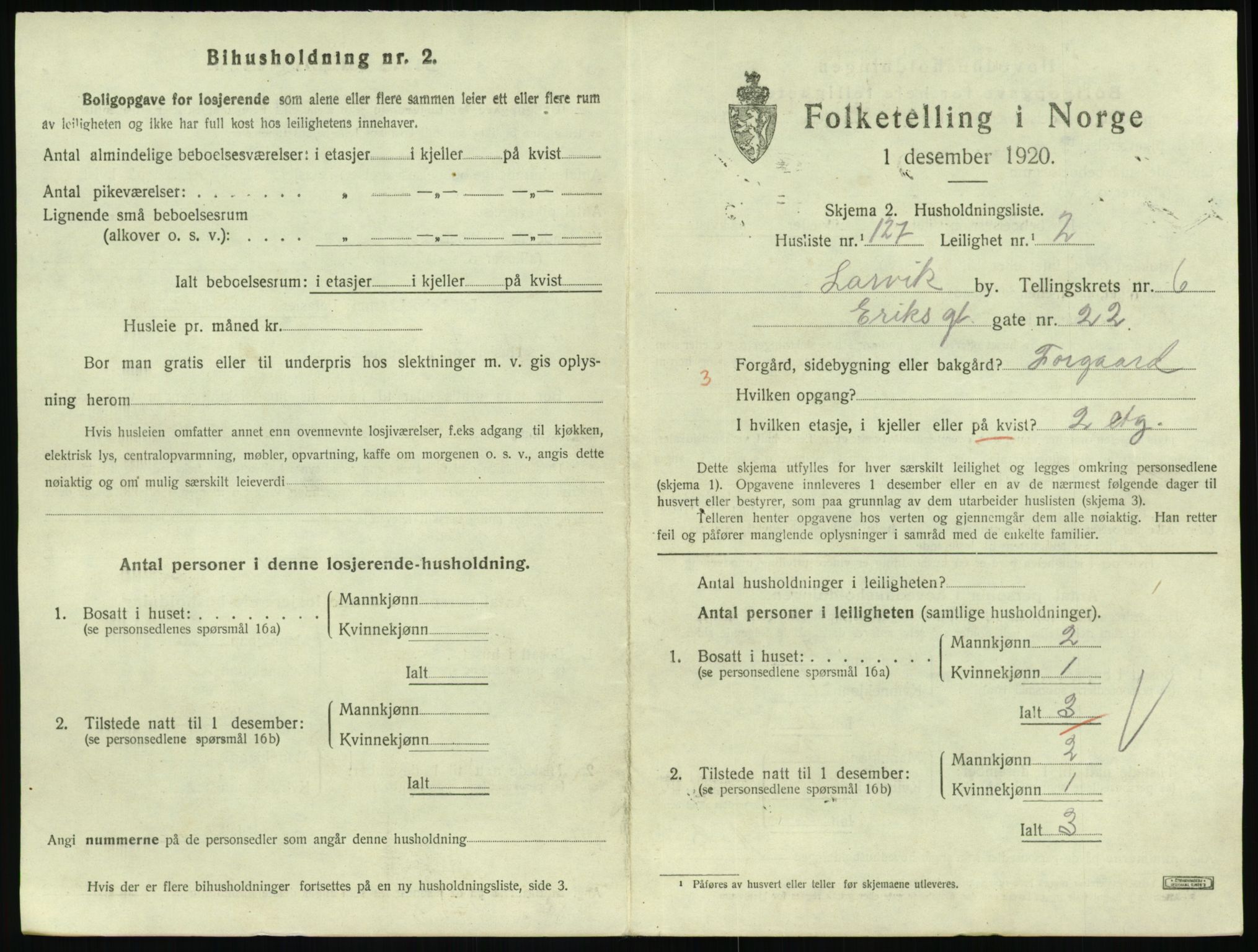 SAKO, 1920 census for Larvik, 1920, p. 5862