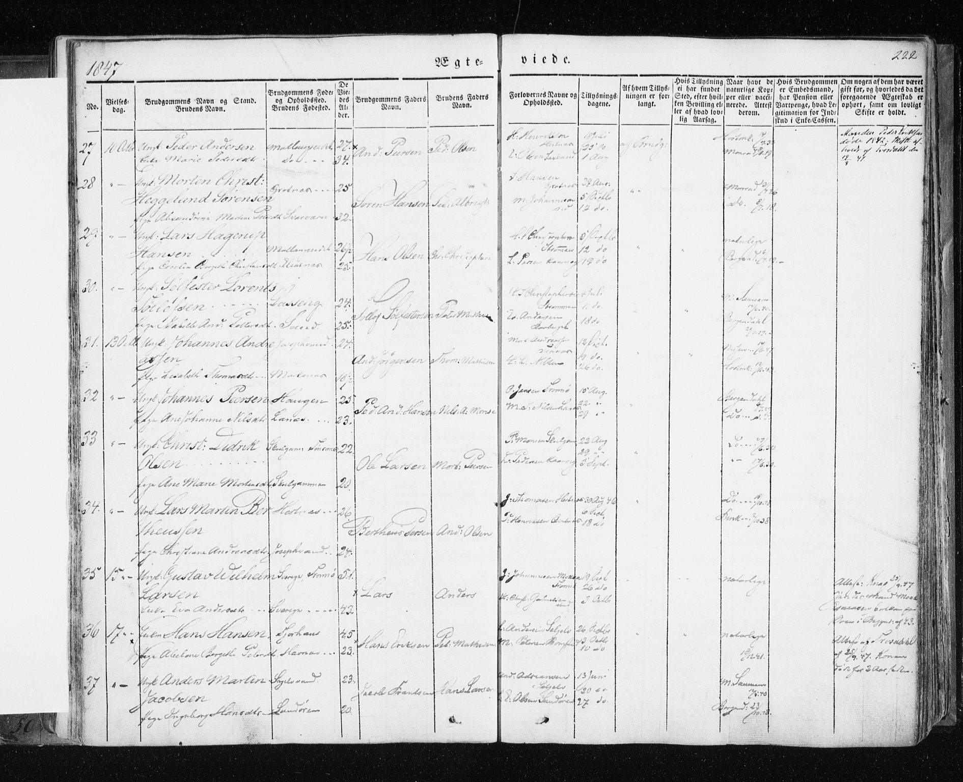 Tromsø sokneprestkontor/stiftsprosti/domprosti, SATØ/S-1343/G/Ga/L0009kirke: Parish register (official) no. 9, 1837-1847, p. 222