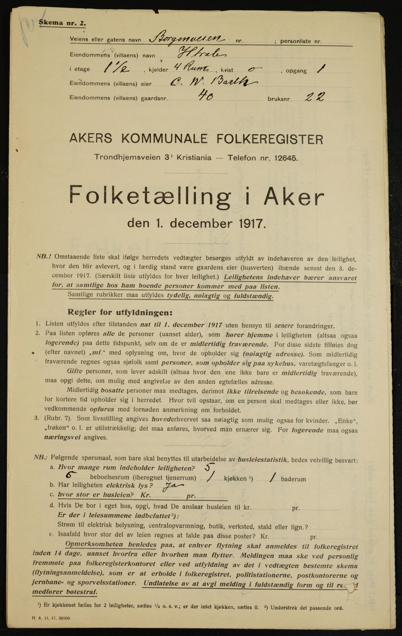 OBA, Municipal Census 1917 for Aker, 1917, p. 8835