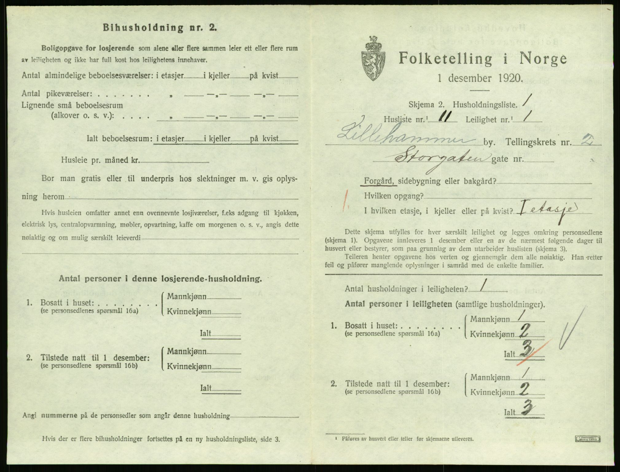 SAH, 1920 census for Lillehammer, 1920, p. 1552