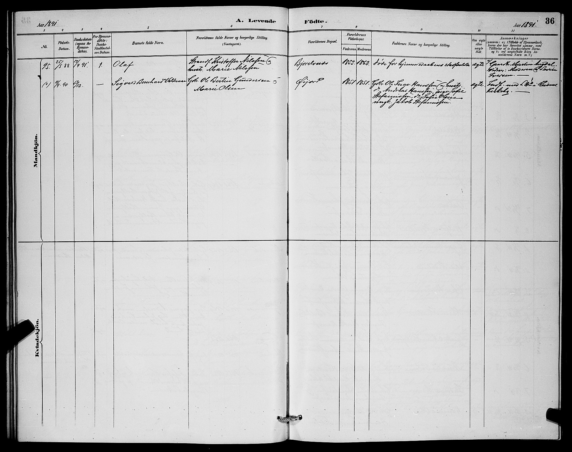 Lenvik sokneprestembete, SATØ/S-1310/H/Ha/Hab/L0007klokker: Parish register (copy) no. 7, 1890-1898, p. 36