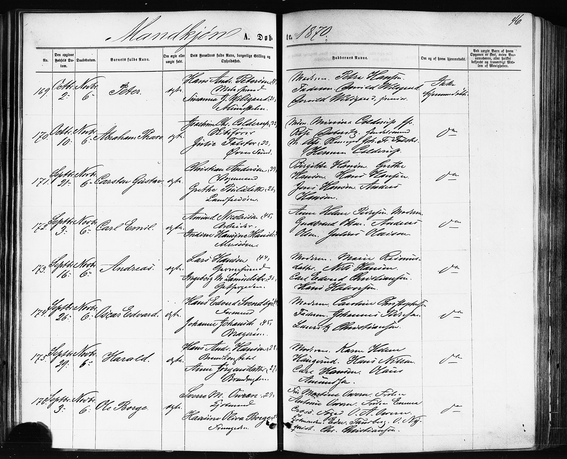 Bragernes kirkebøker, AV/SAKO-A-6/F/Fb/L0004: Parish register (official) no. II 4, 1869-1875, p. 46