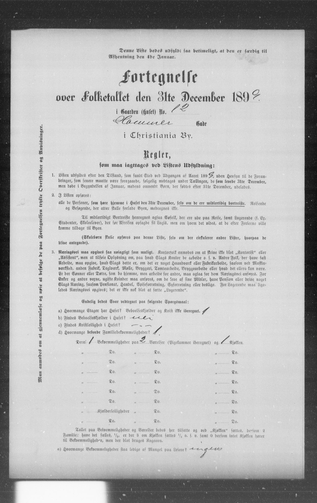 OBA, Municipal Census 1899 for Kristiania, 1899, p. 4603