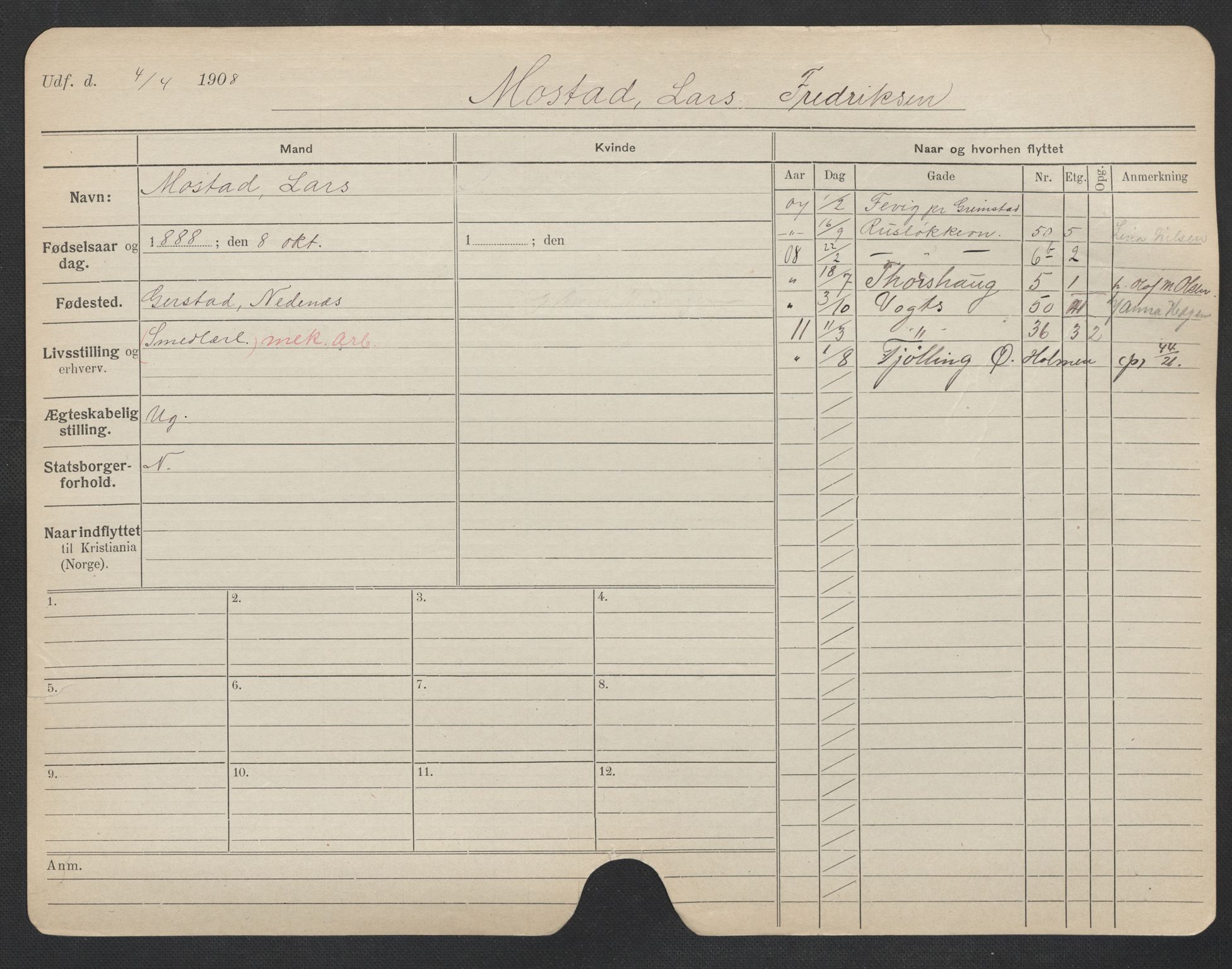 Oslo folkeregister, Registerkort, AV/SAO-A-11715/F/Fa/Fac/L0007: Menn, 1906-1914, p. 902a