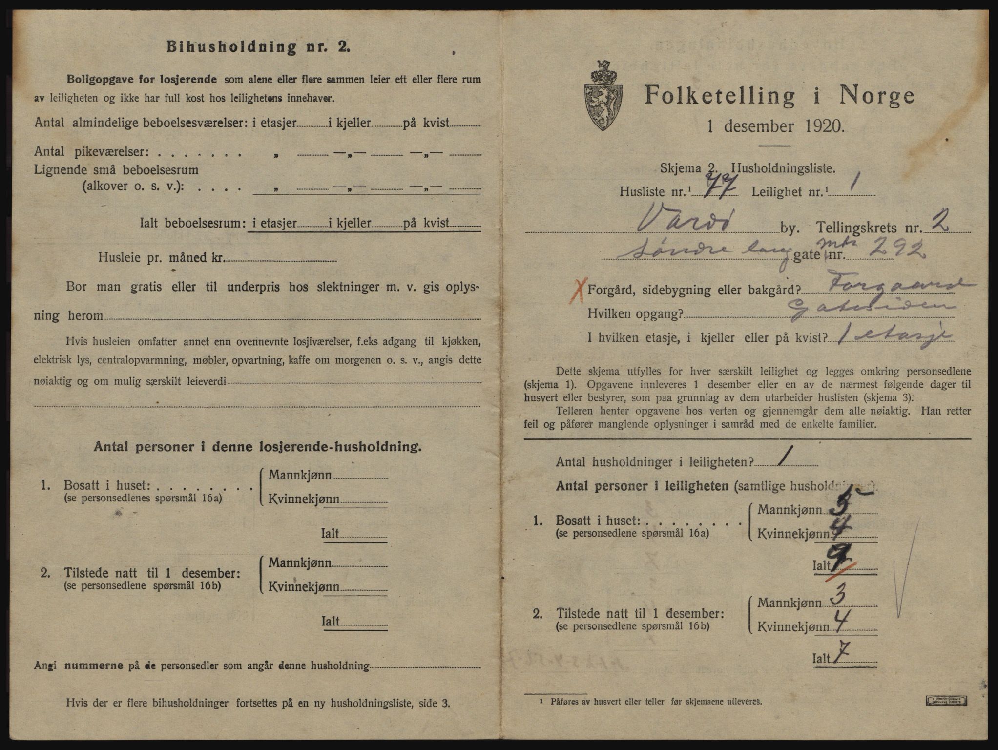 SATØ, 1920 census for Vardø, 1920, p. 2075