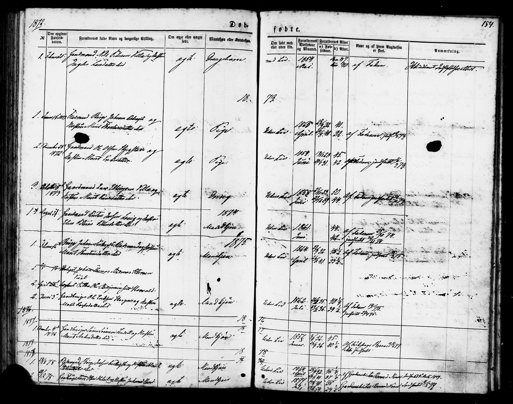 Ministerialprotokoller, klokkerbøker og fødselsregistre - Møre og Romsdal, SAT/A-1454/541/L0545: Parish register (official) no. 541A02, 1872-1886, p. 154